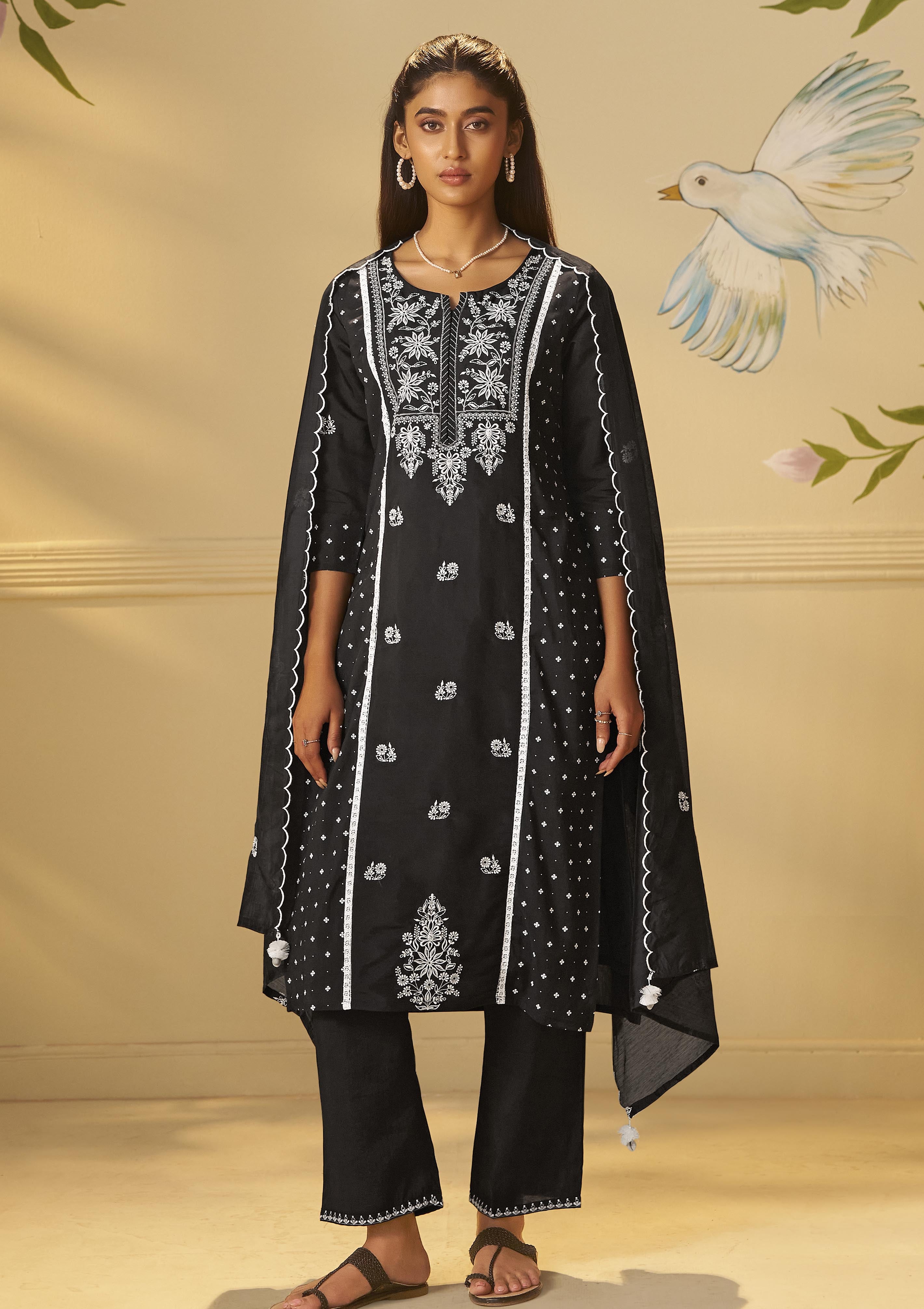 Midnight Chikankari Modal Chanderi Kurta Set