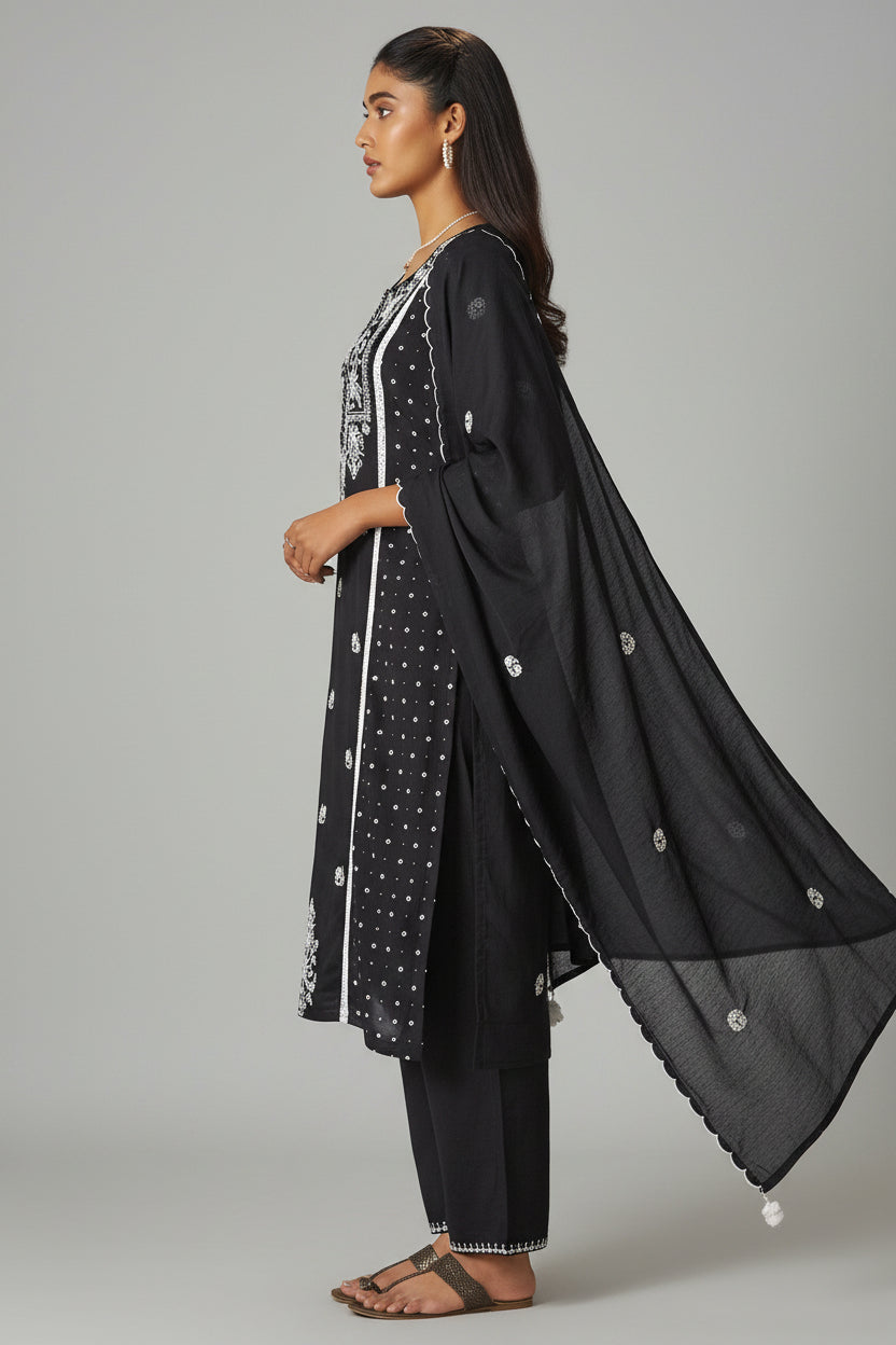 Midnight Chikankari Modal Chanderi Kurta Set