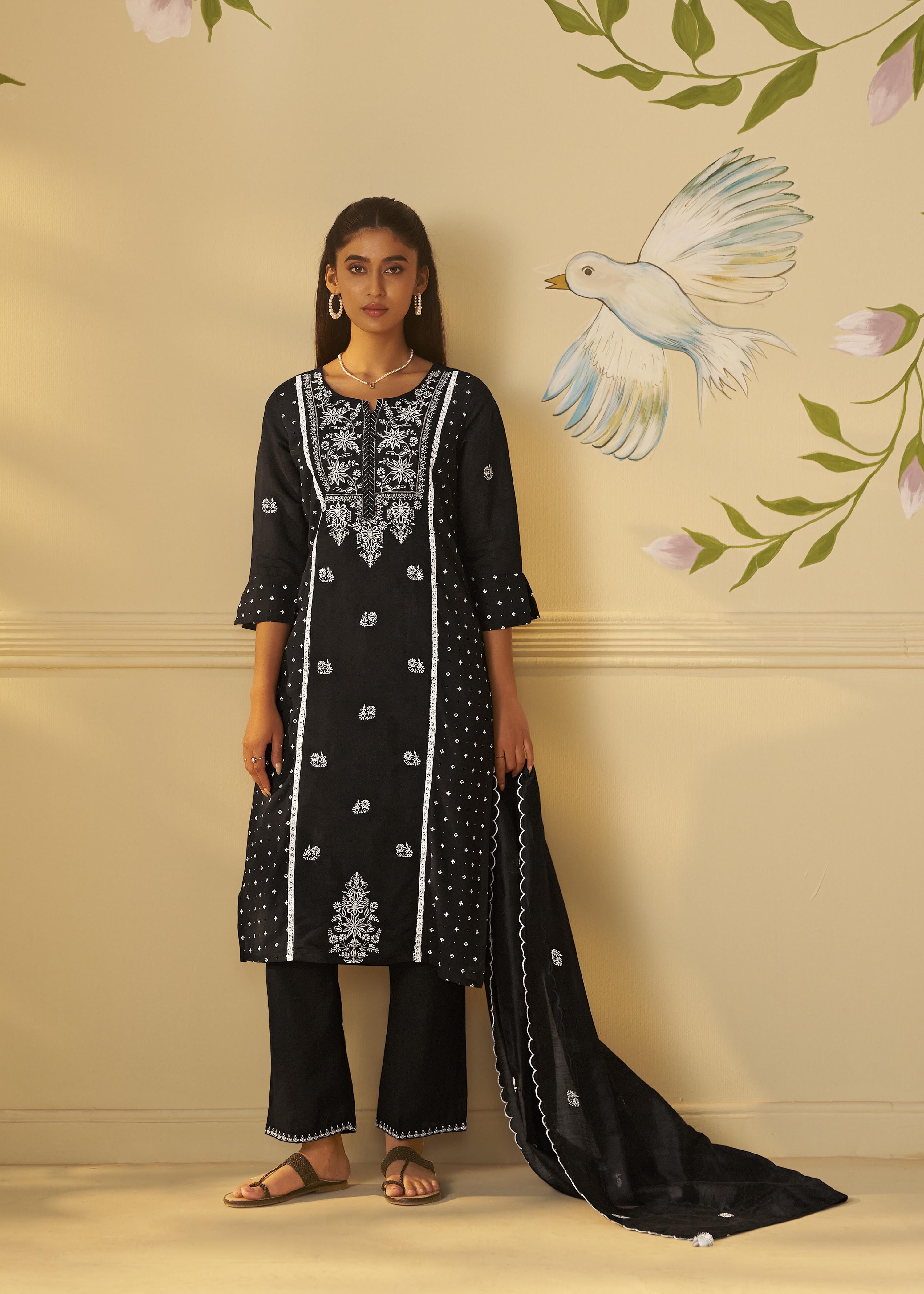 Midnight Chikankari Modal Chanderi Kurta Set