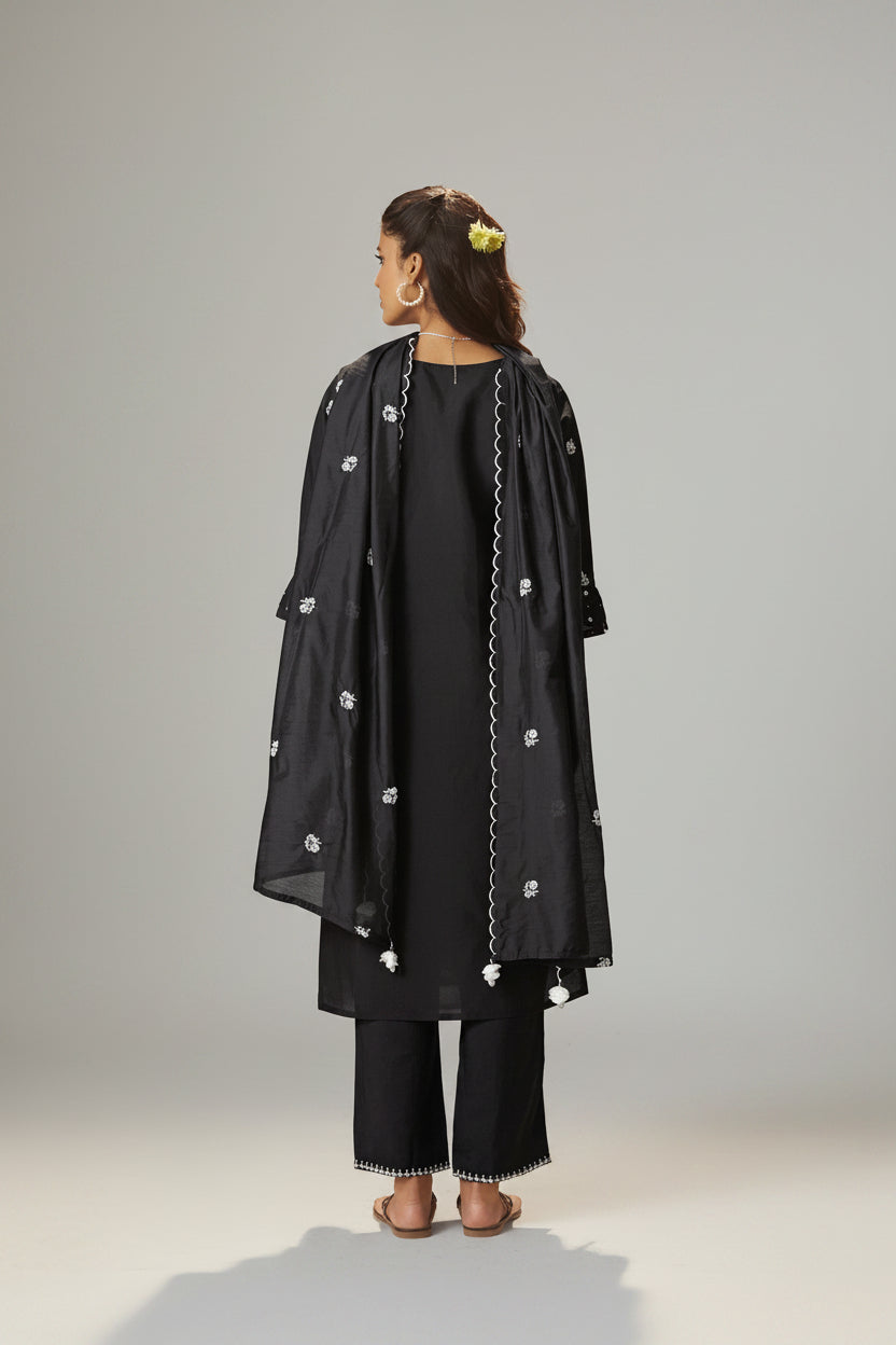Midnight Chikankari Modal Chanderi Kurta Set