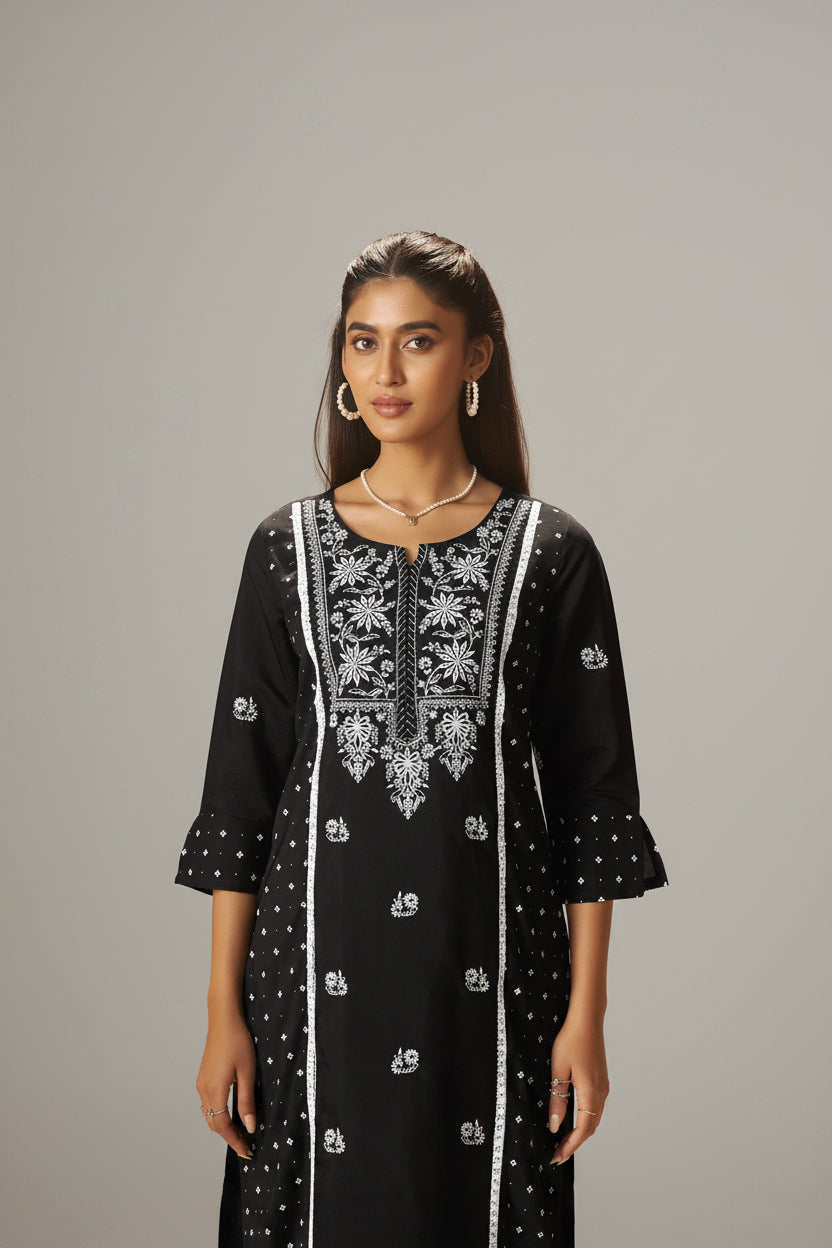 Midnight Chikankari Modal Chanderi Kurta Set