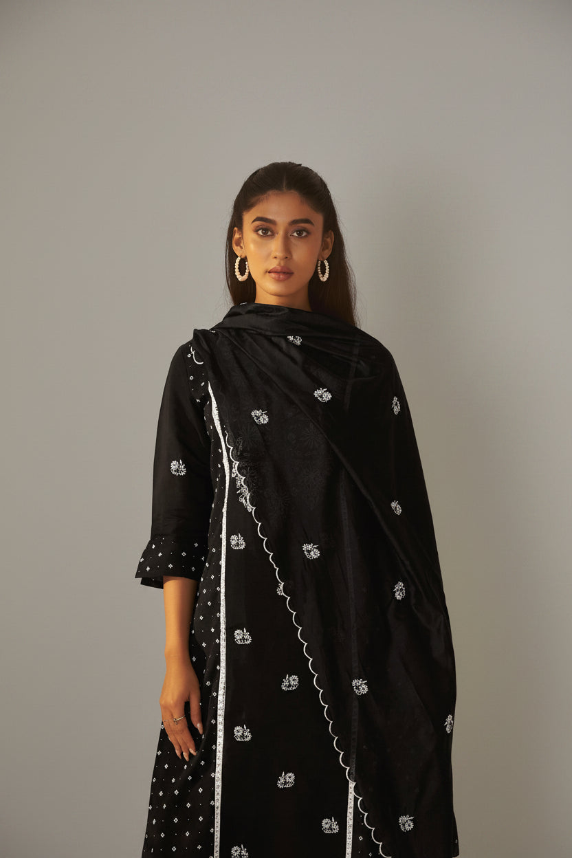 Midnight Chikankari Modal Chanderi Kurta Set