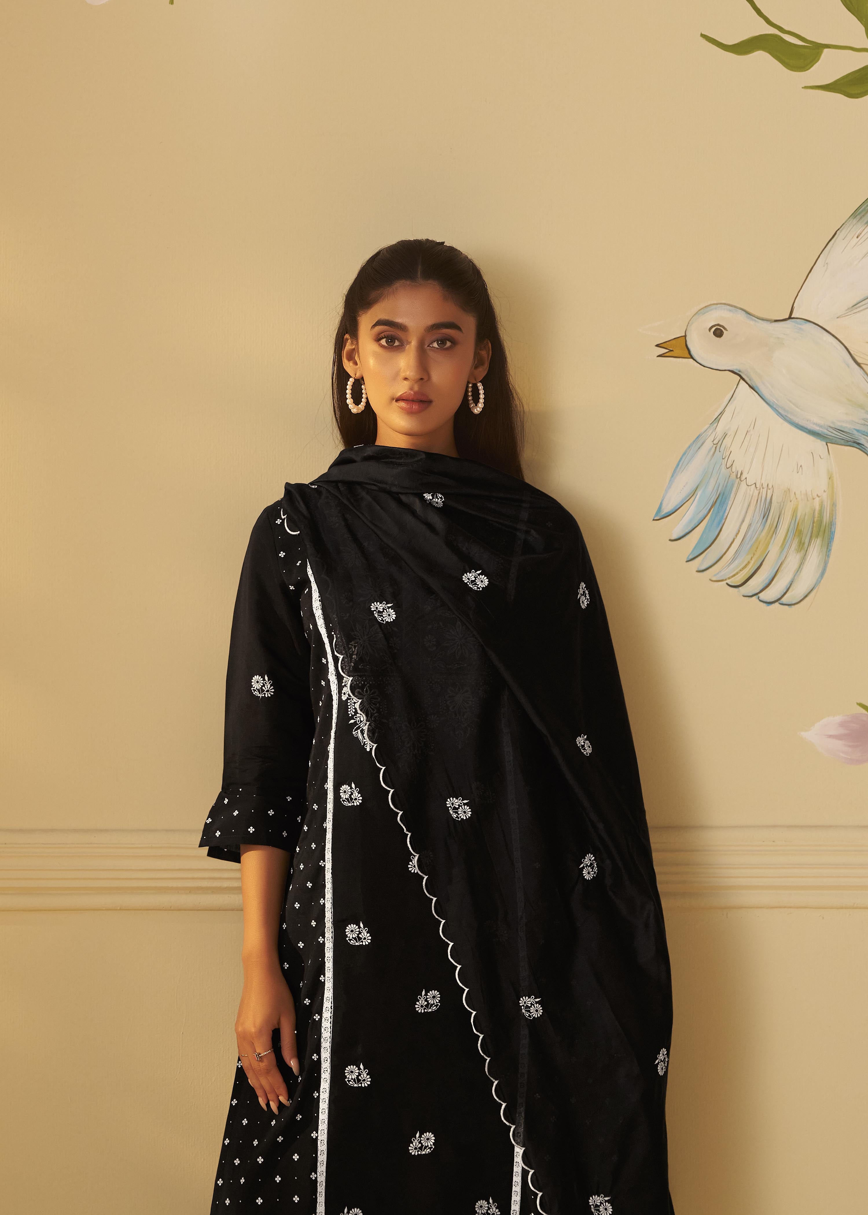 Midnight Chikankari Modal Chanderi Kurta Set