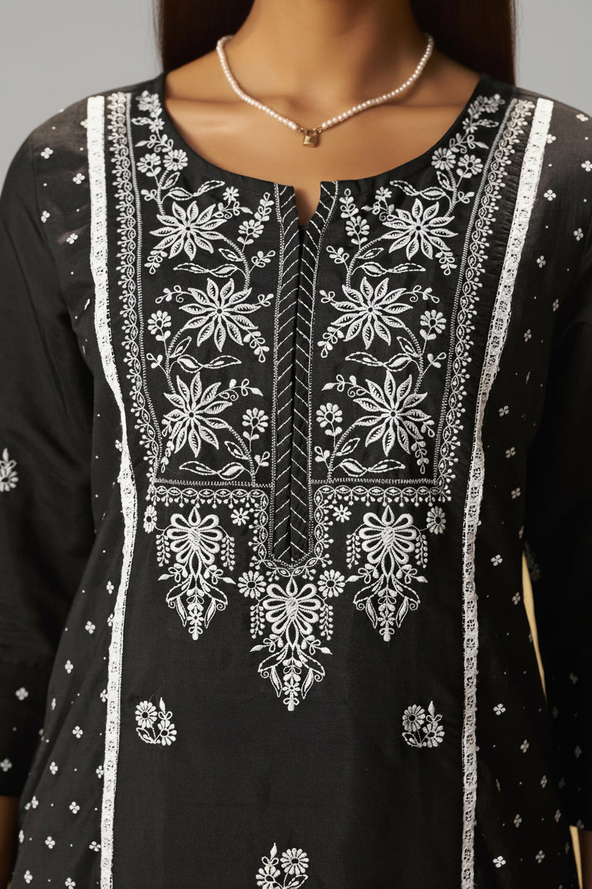 Midnight Chikankari Modal Chanderi Kurta Set