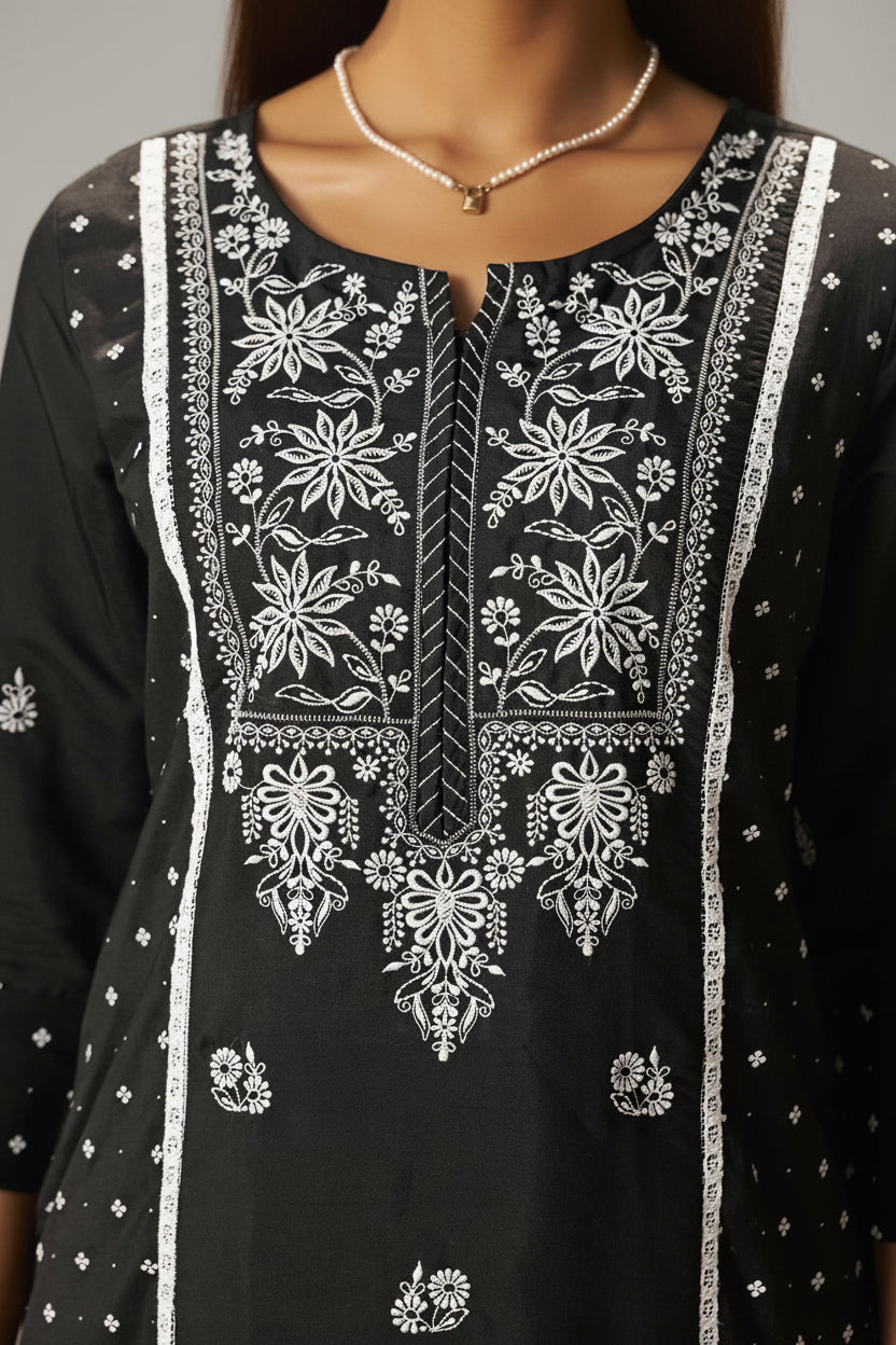 Midnight Chikankari Modal Chanderi Kurta Set