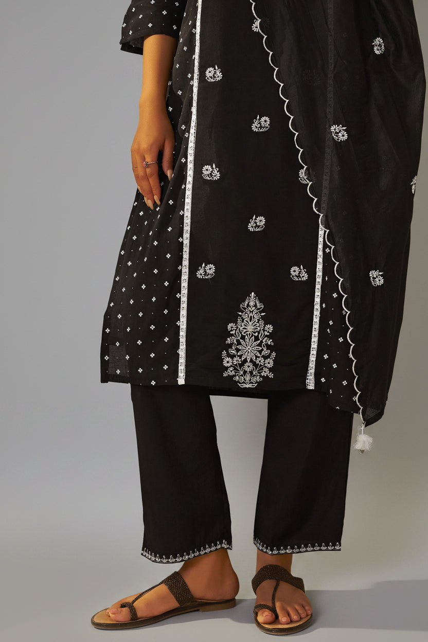 Midnight Chikankari Modal Chanderi Kurta Set