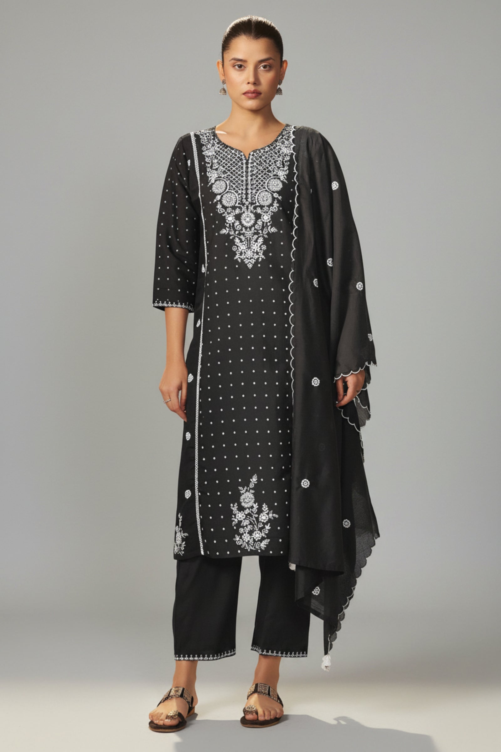 Black Chikankari Modal Chanderi Kurta Set
