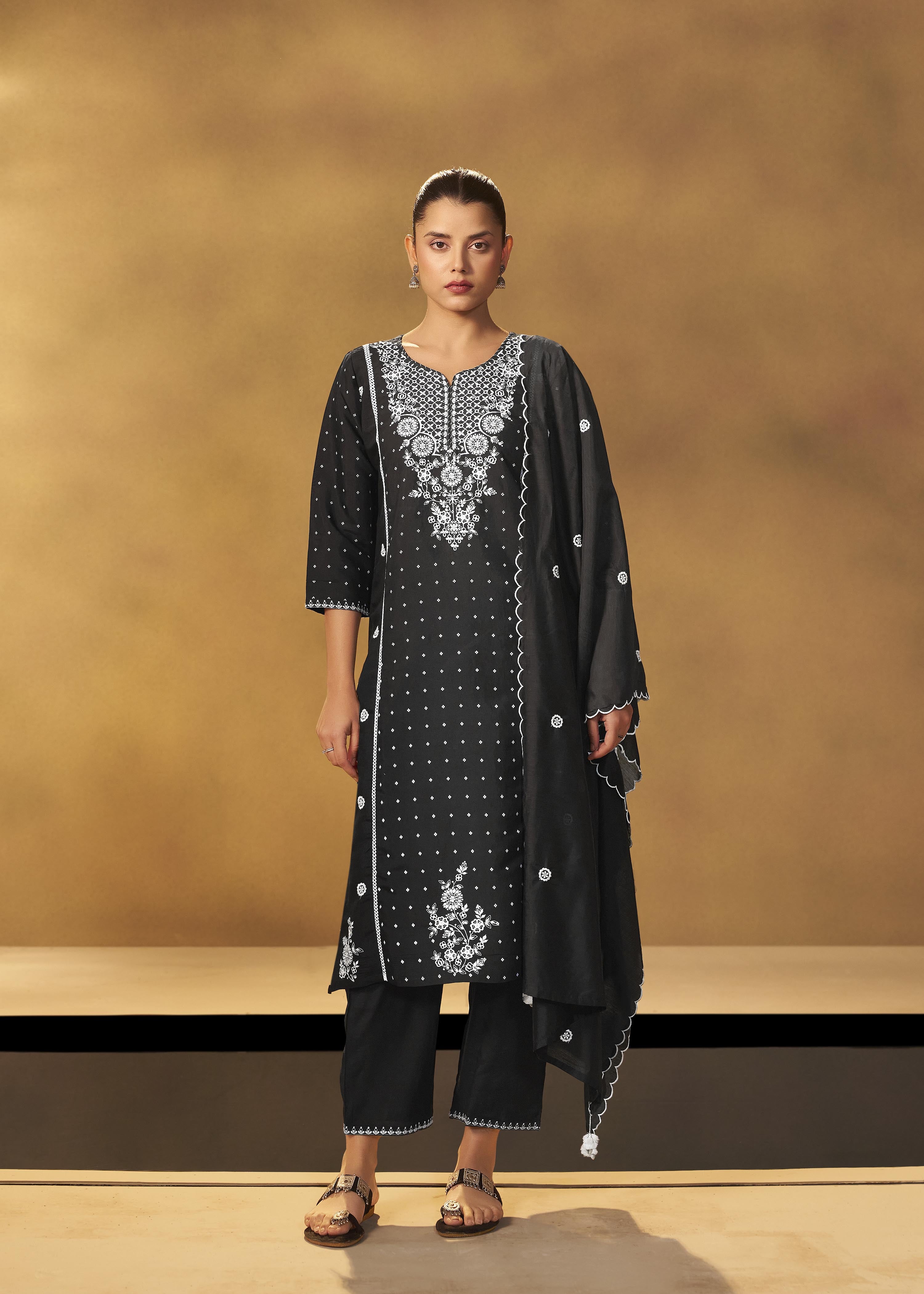 Black Chikankari Modal Chanderi Kurta Set