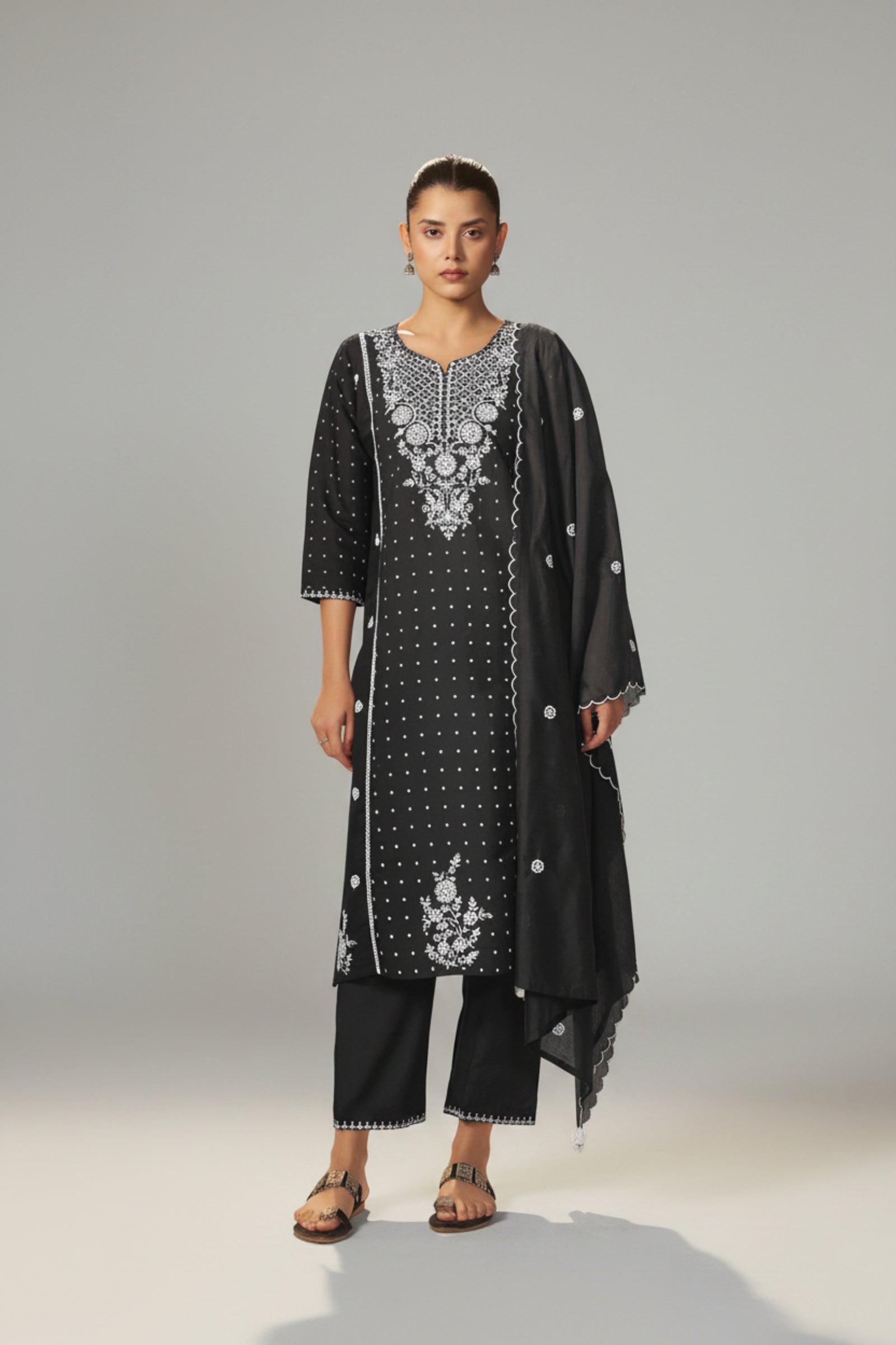 Black Chikankari Modal Chanderi Kurta Set