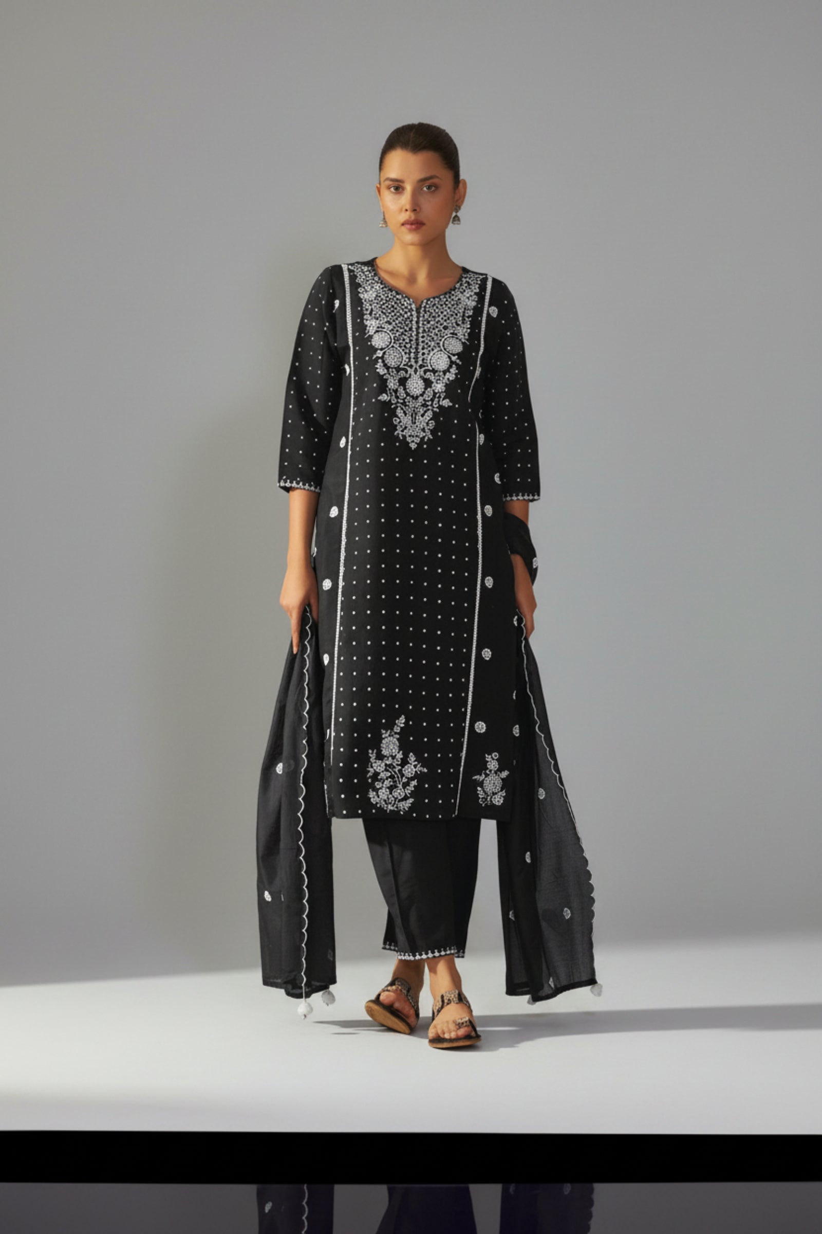 Black Chikankari Modal Chanderi Kurta Set