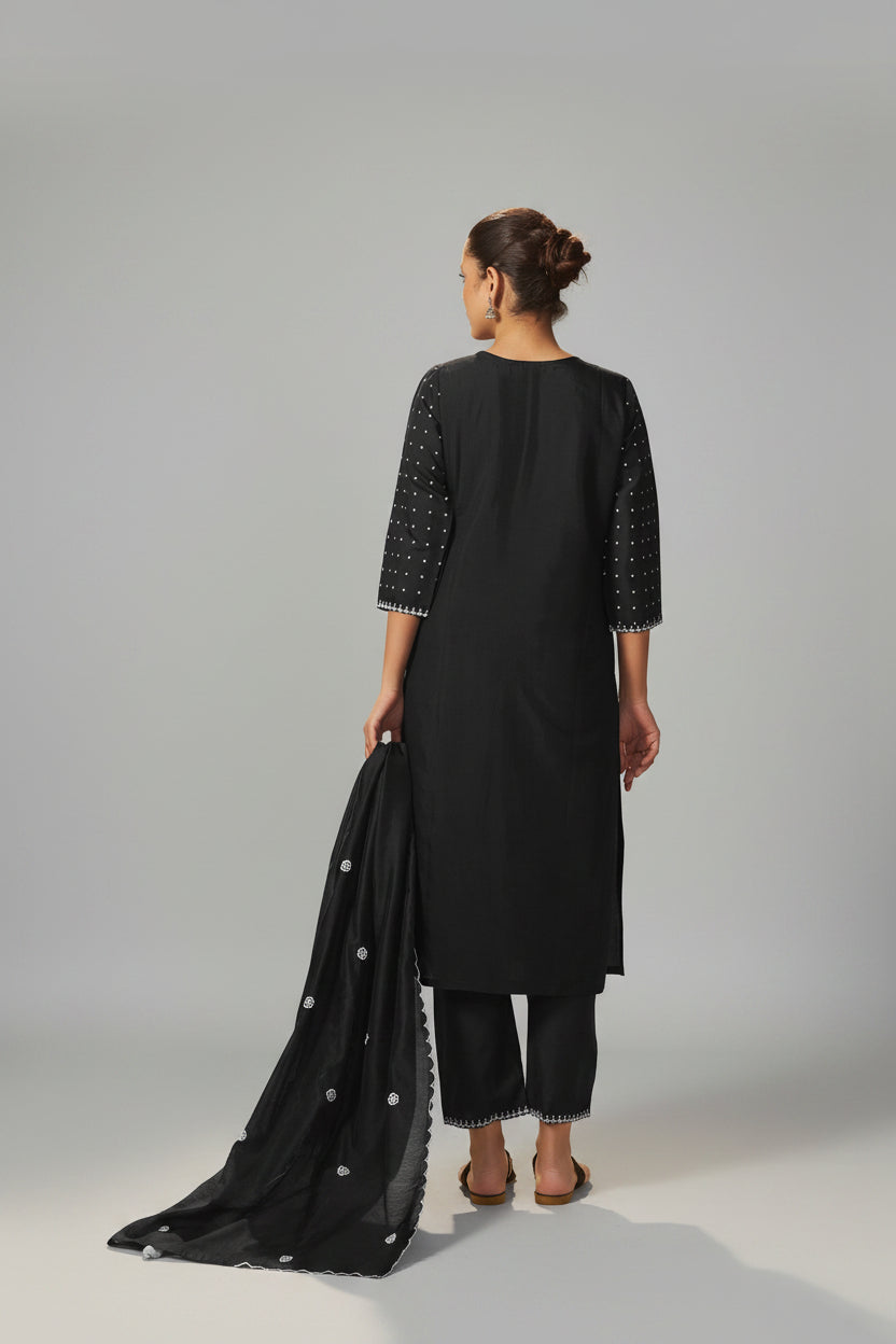 Black Chikankari Modal Chanderi Kurta Set