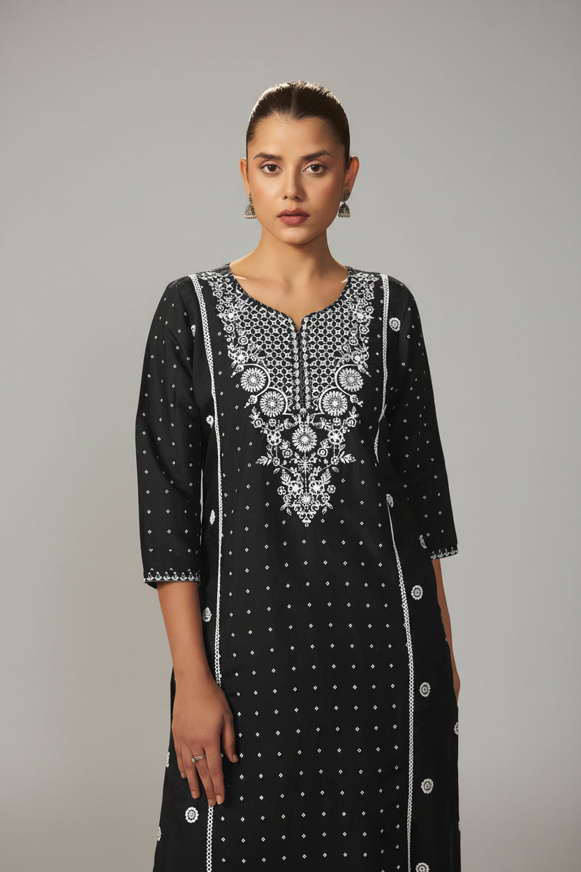 Black Chikankari Modal Chanderi Kurta Set