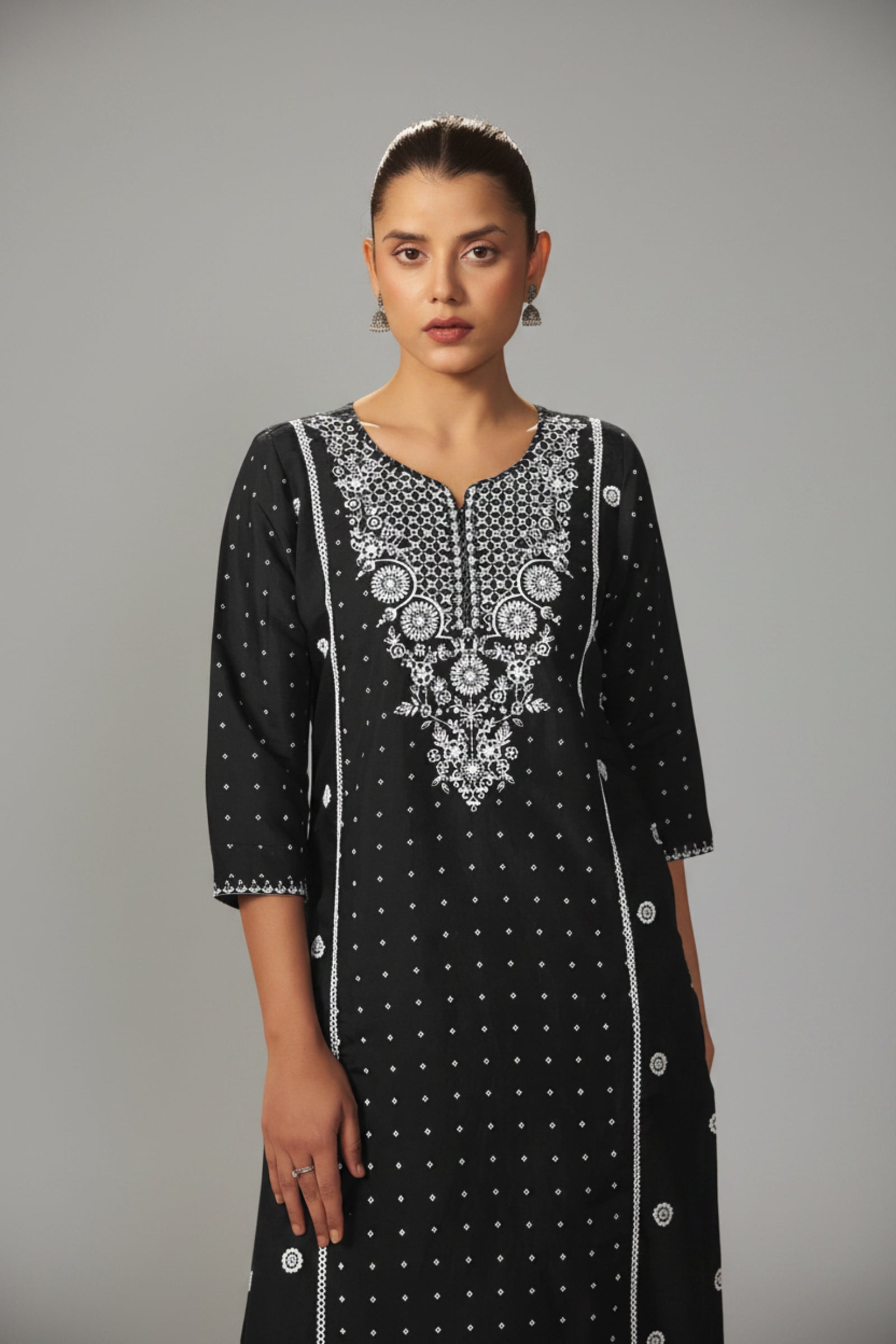Black Chikankari Modal Chanderi Kurta Set