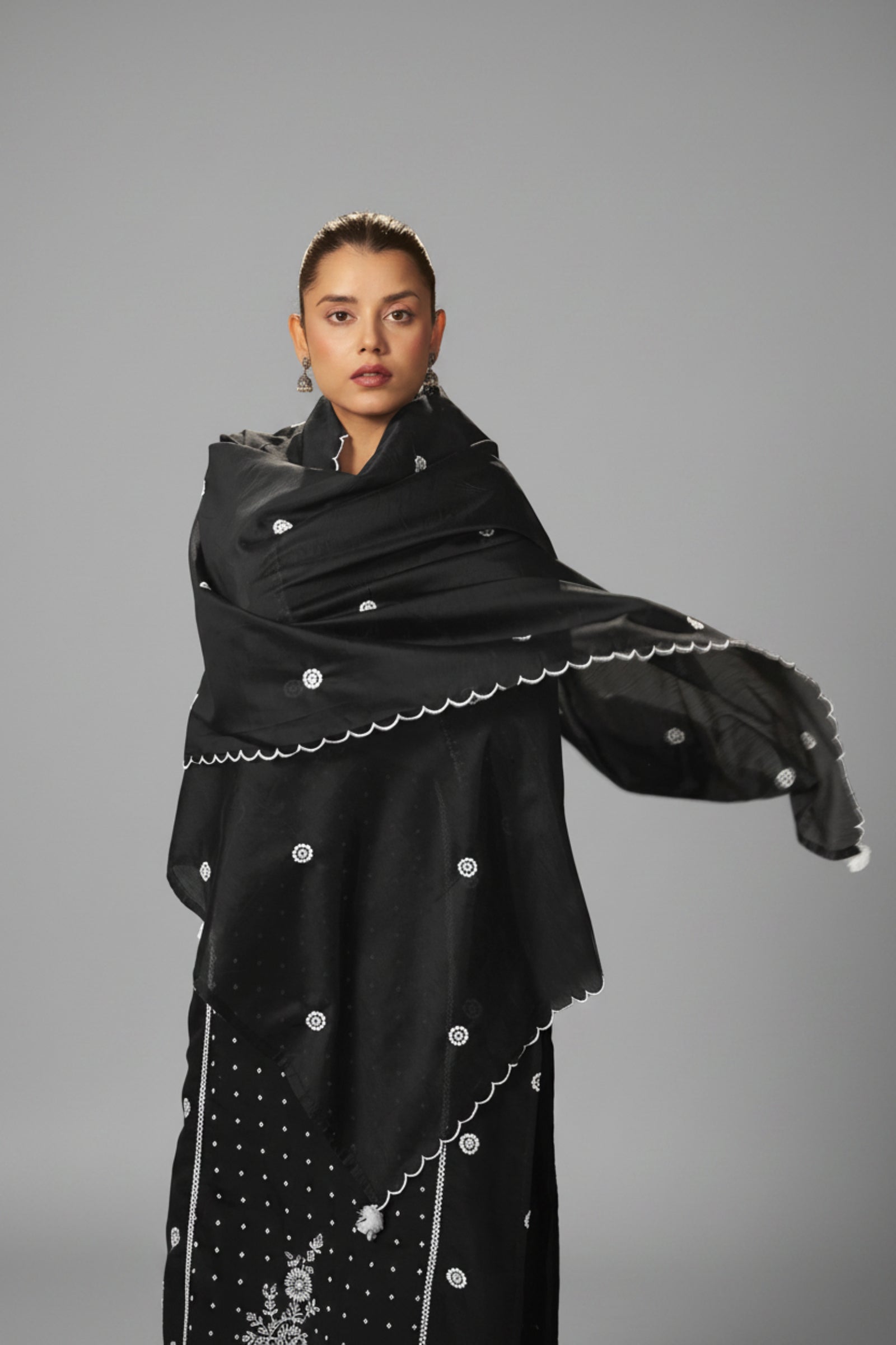 Black Chikankari Modal Chanderi Kurta Set