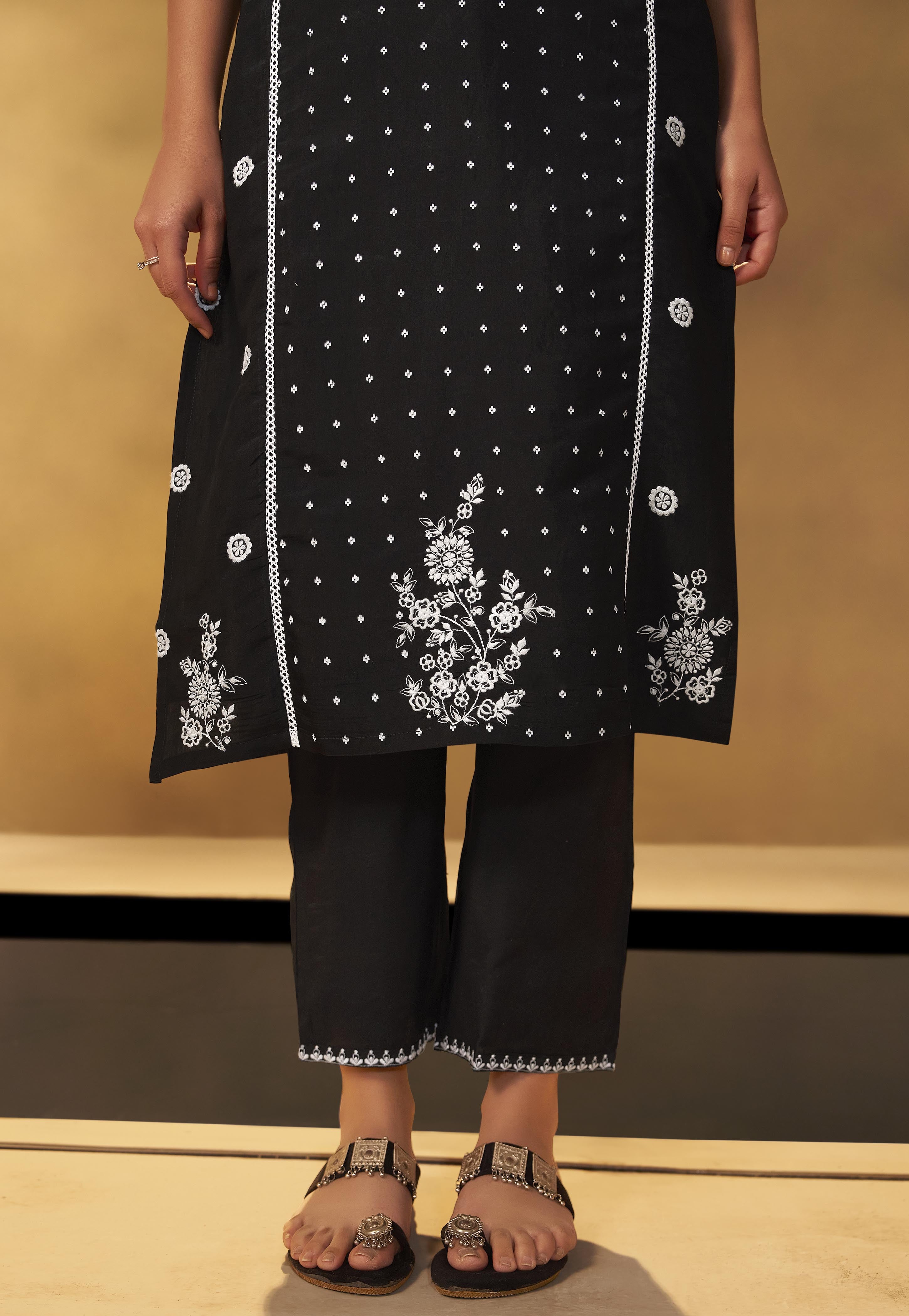 Black Chikankari Modal Chanderi Kurta Set