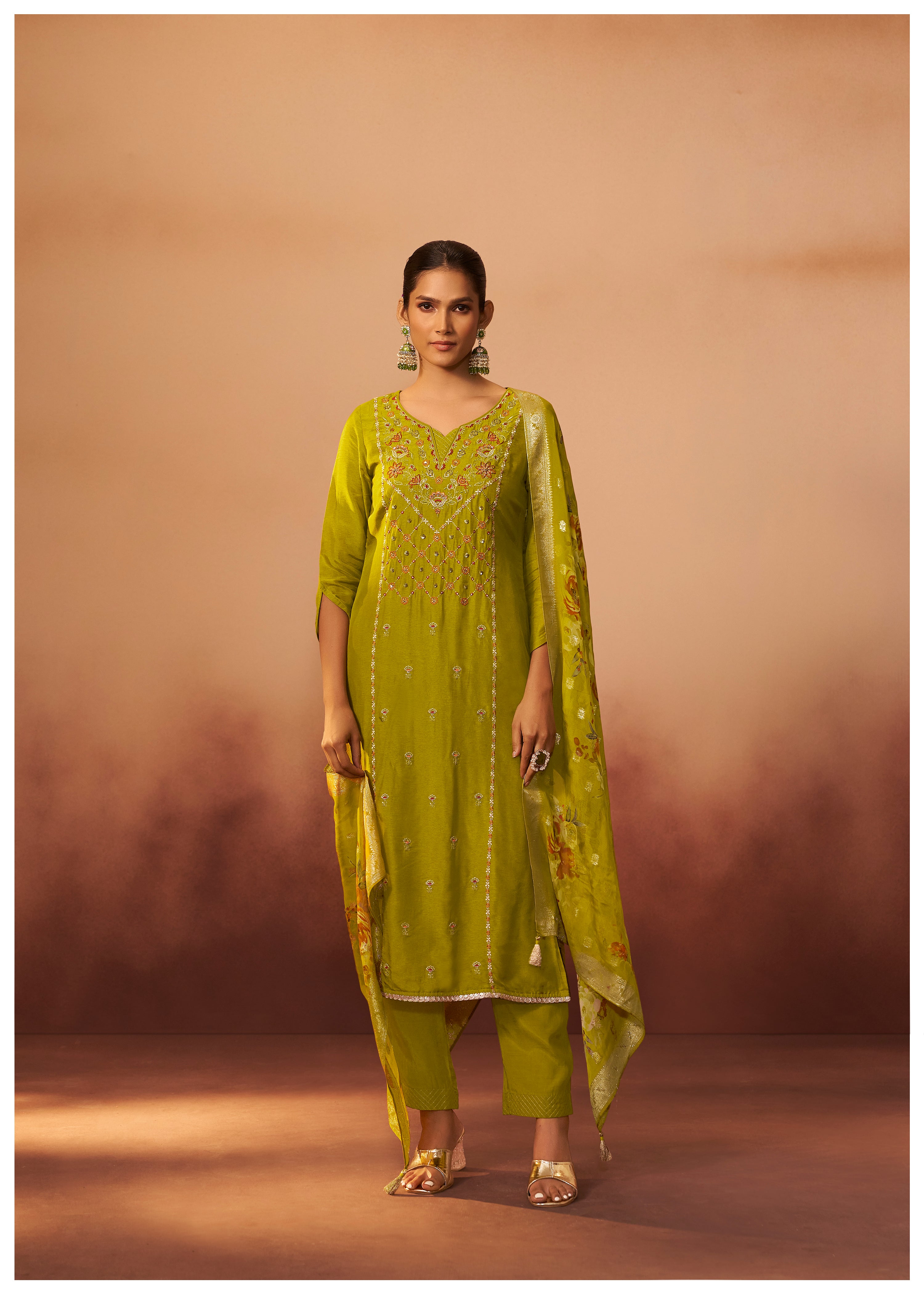Digital Print Organza Jacquard Dupatta Set