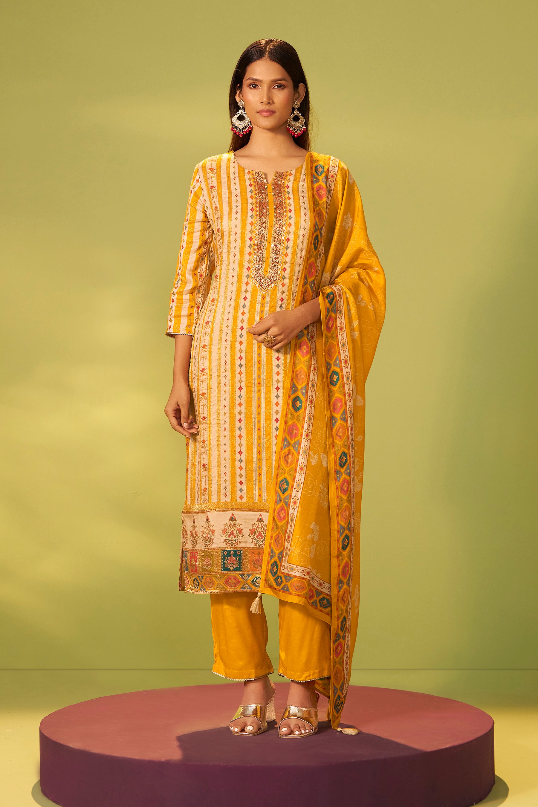 Russian Silk with Position Print Kurta Set