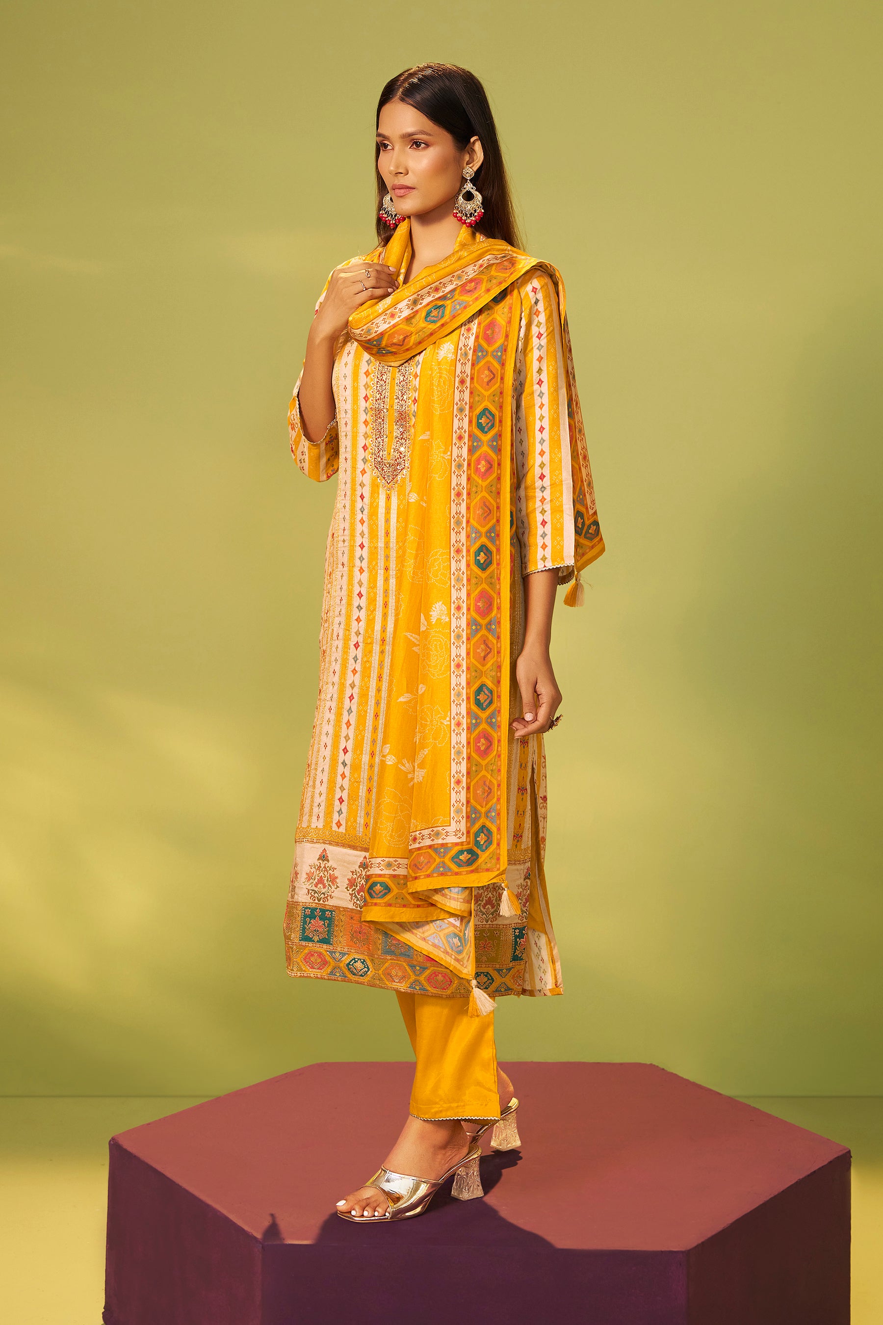 Russian Silk with Position Print Kurta Set