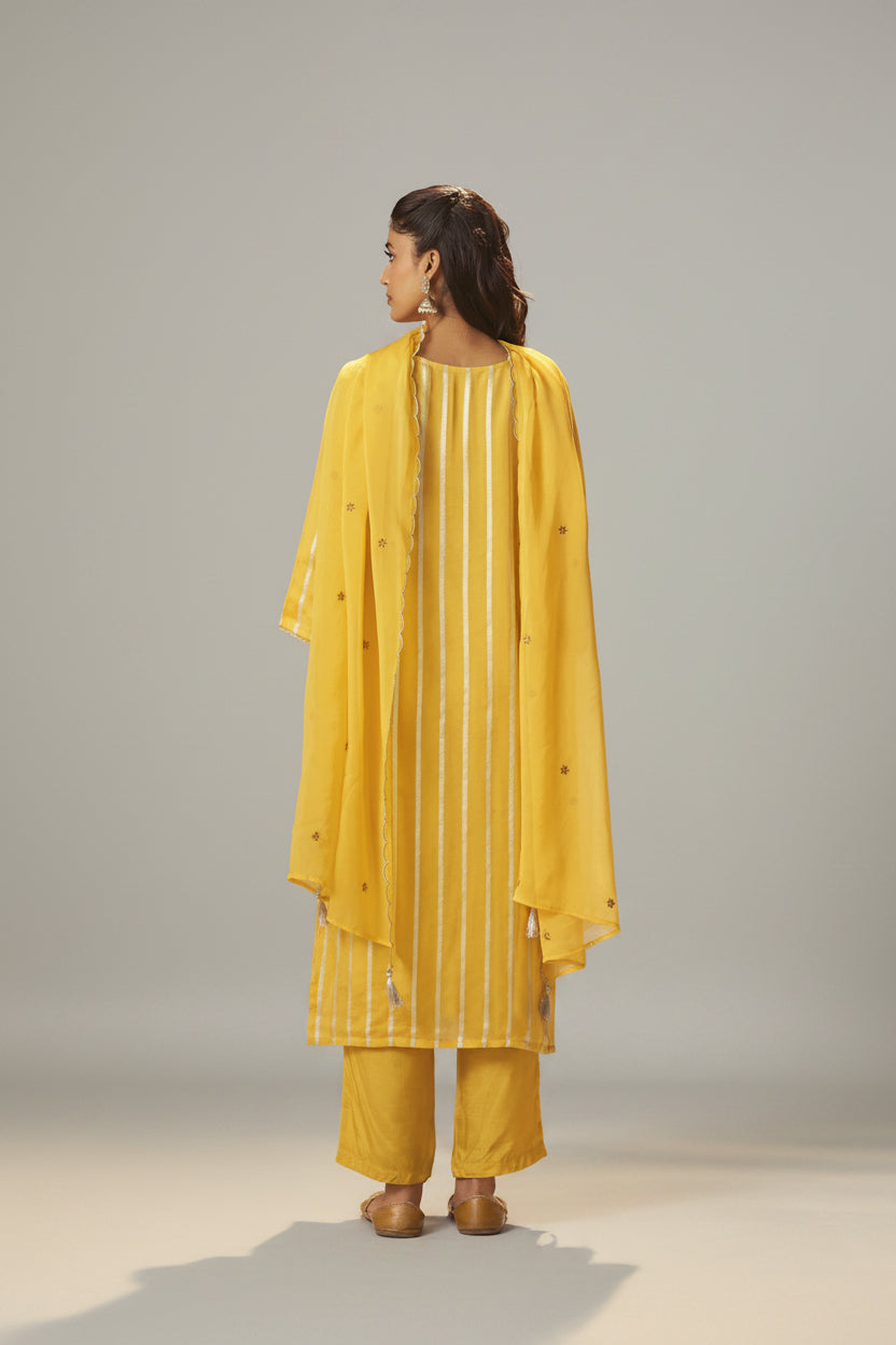 Yellow Organza Jacquard Festive Kurta Set