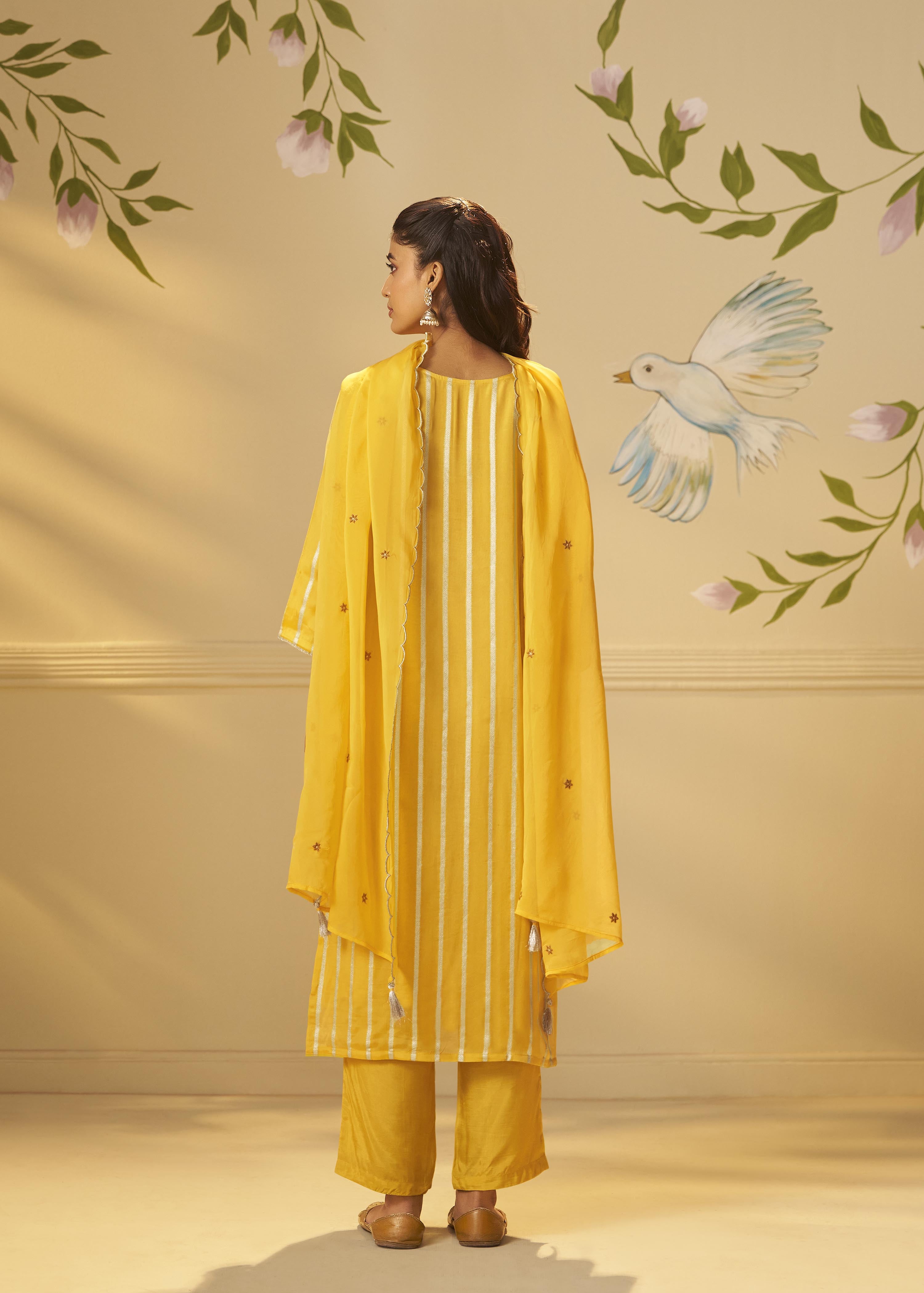 Yellow Organza Jacquard Festive Kurta Set