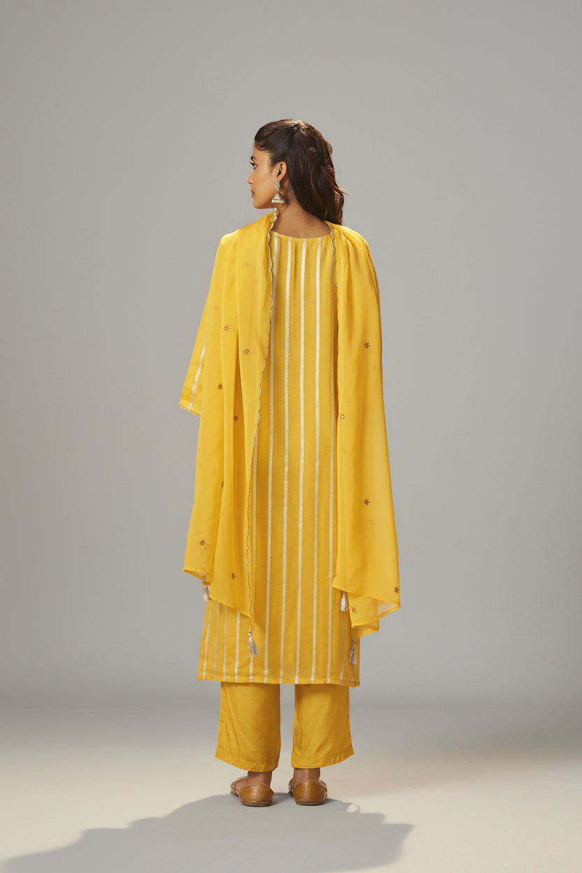 Yellow Organza Jacquard Festive Kurta Set