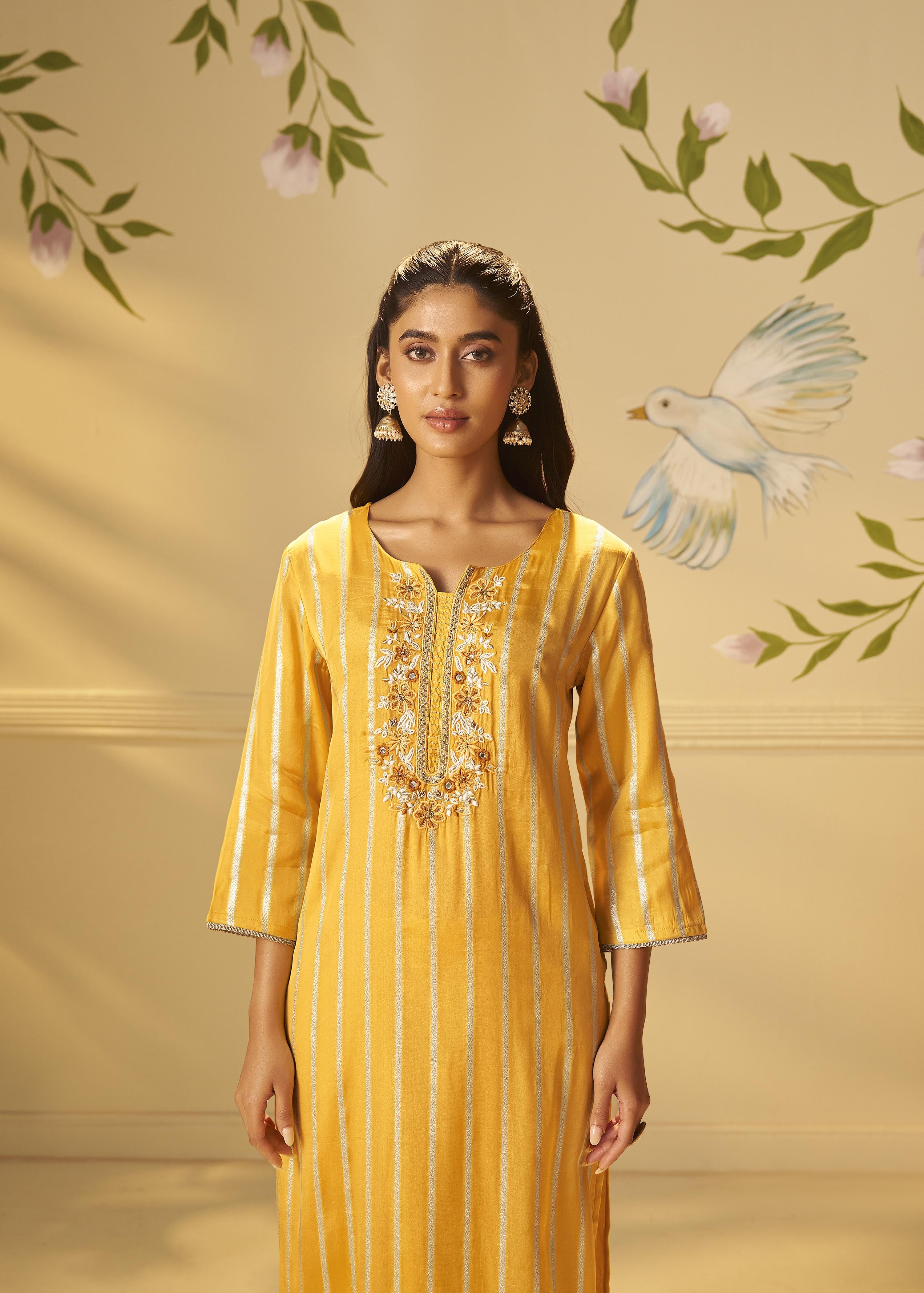 Yellow Organza Jacquard Festive Kurta Set