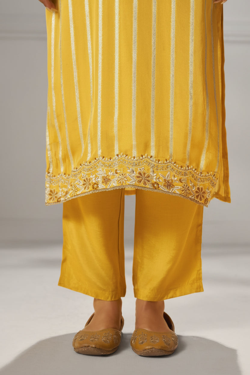 Yellow Organza Jacquard Festive Kurta Set