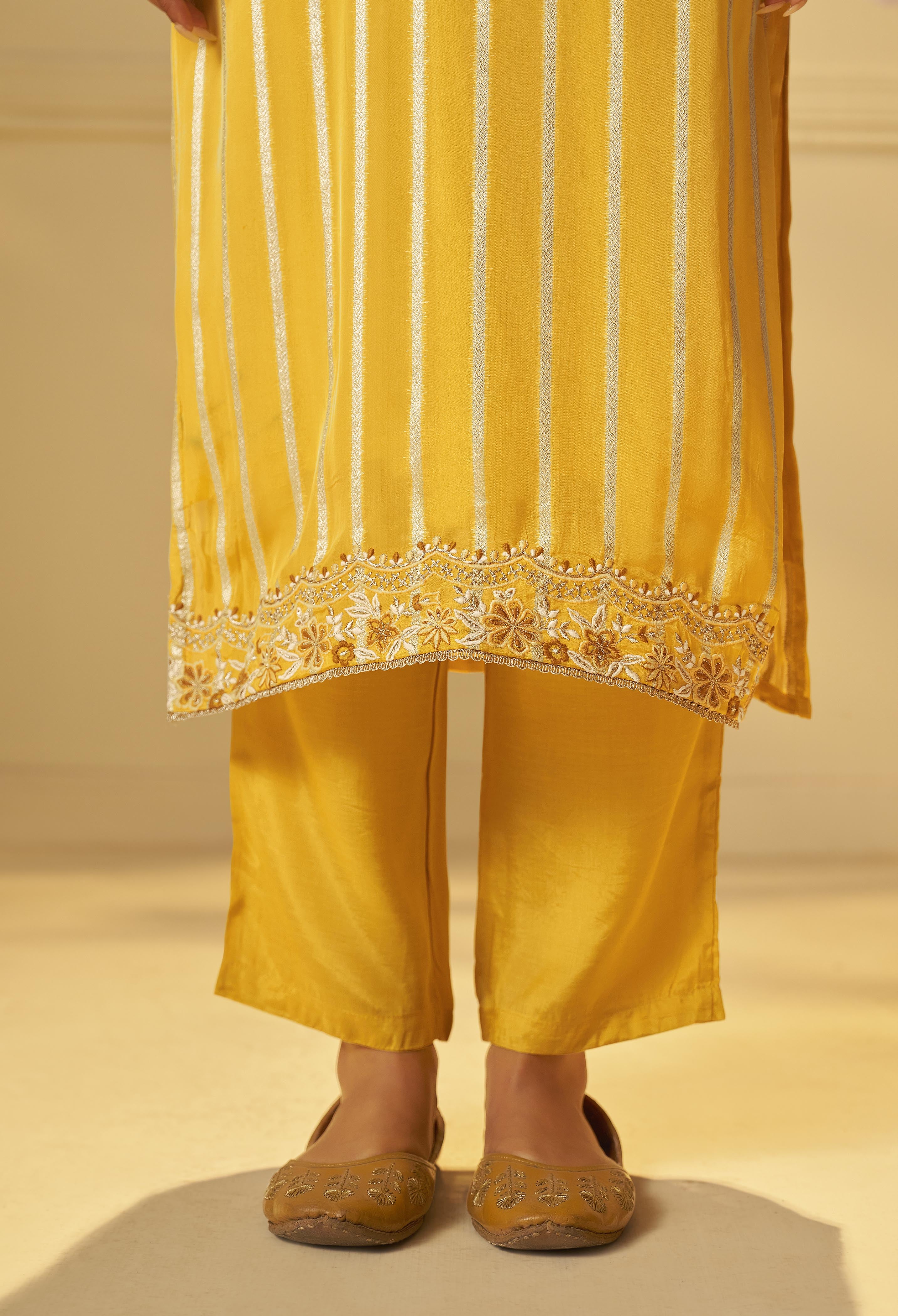 Yellow Organza Jacquard Festive Kurta Set