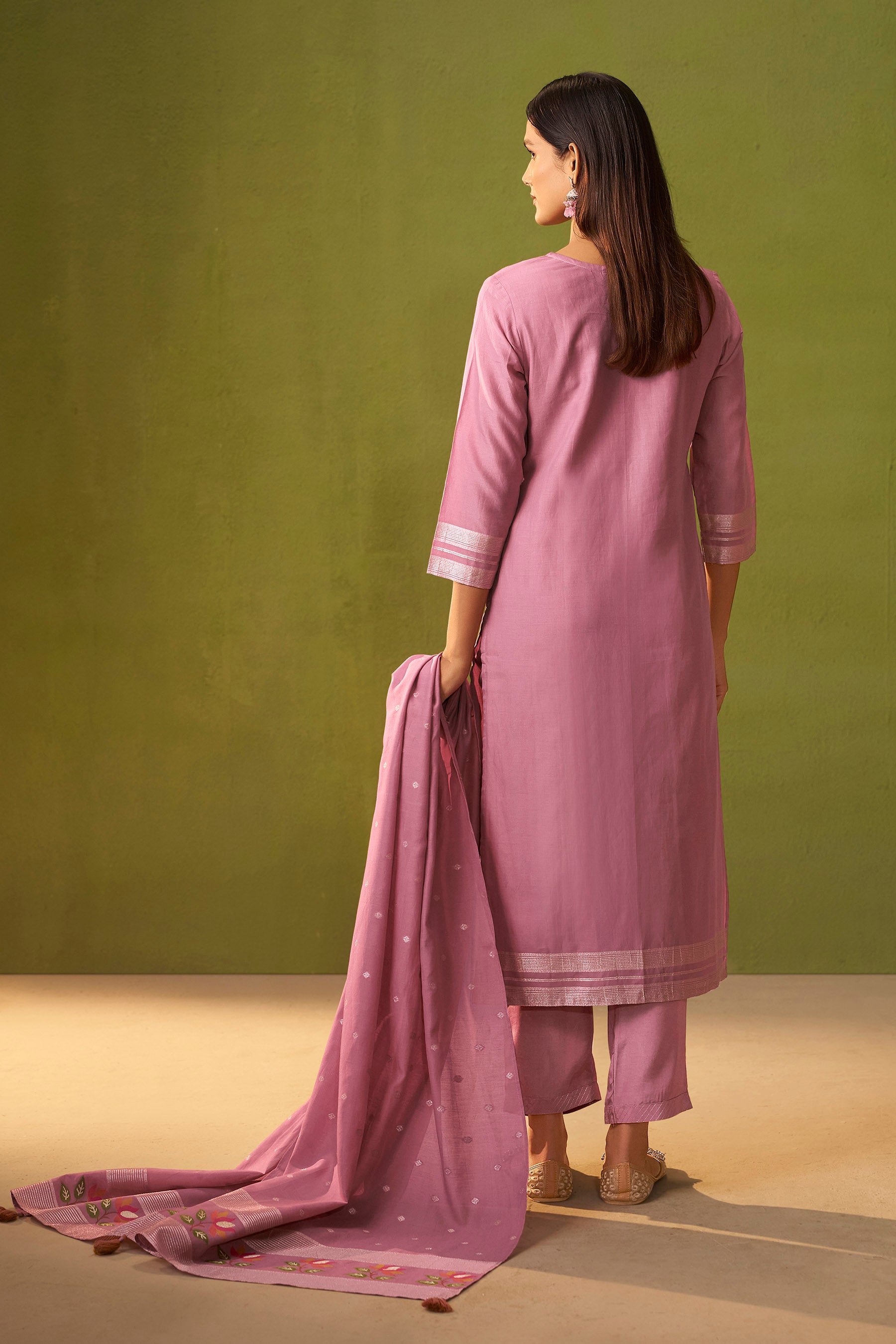 Chanderi Jacquard Set – Pink
