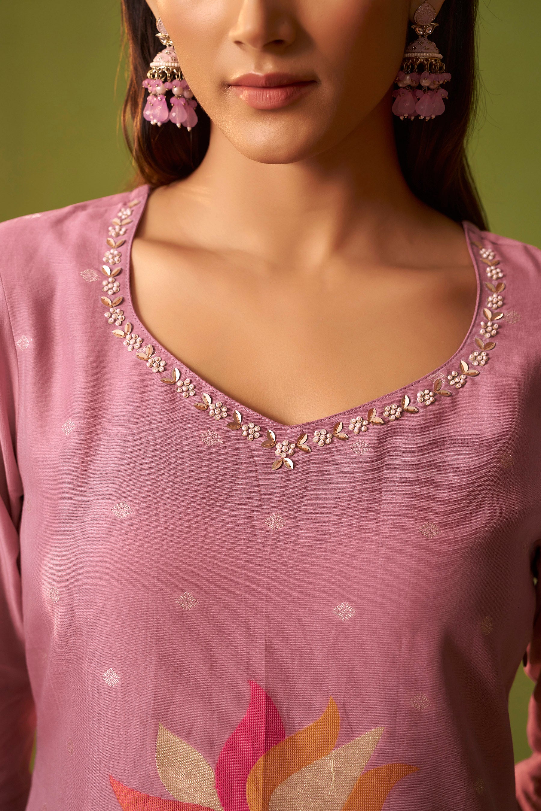 Chanderi Jacquard Set – Pink