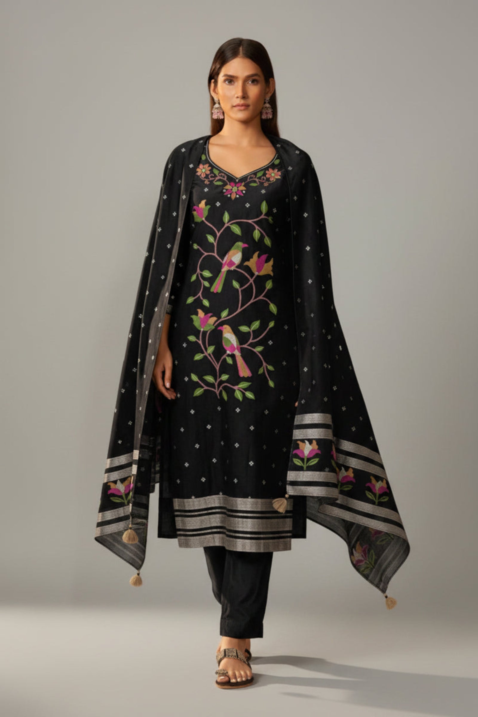 Chanderi Jacquard Set – Black