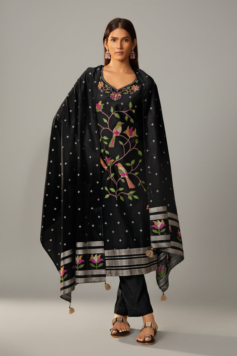 Chanderi Jacquard Set – Black