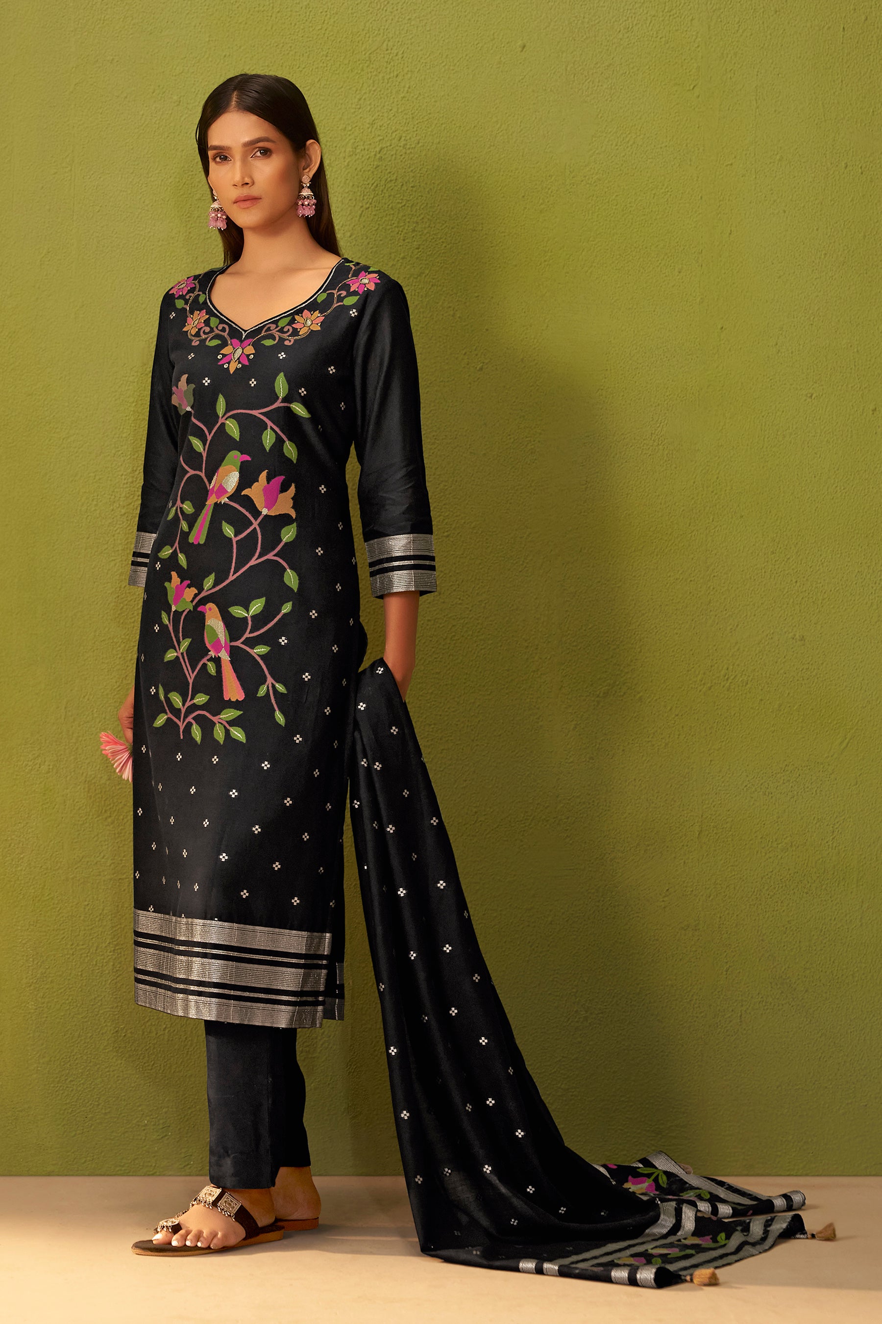 Chanderi Jacquard Set – Black