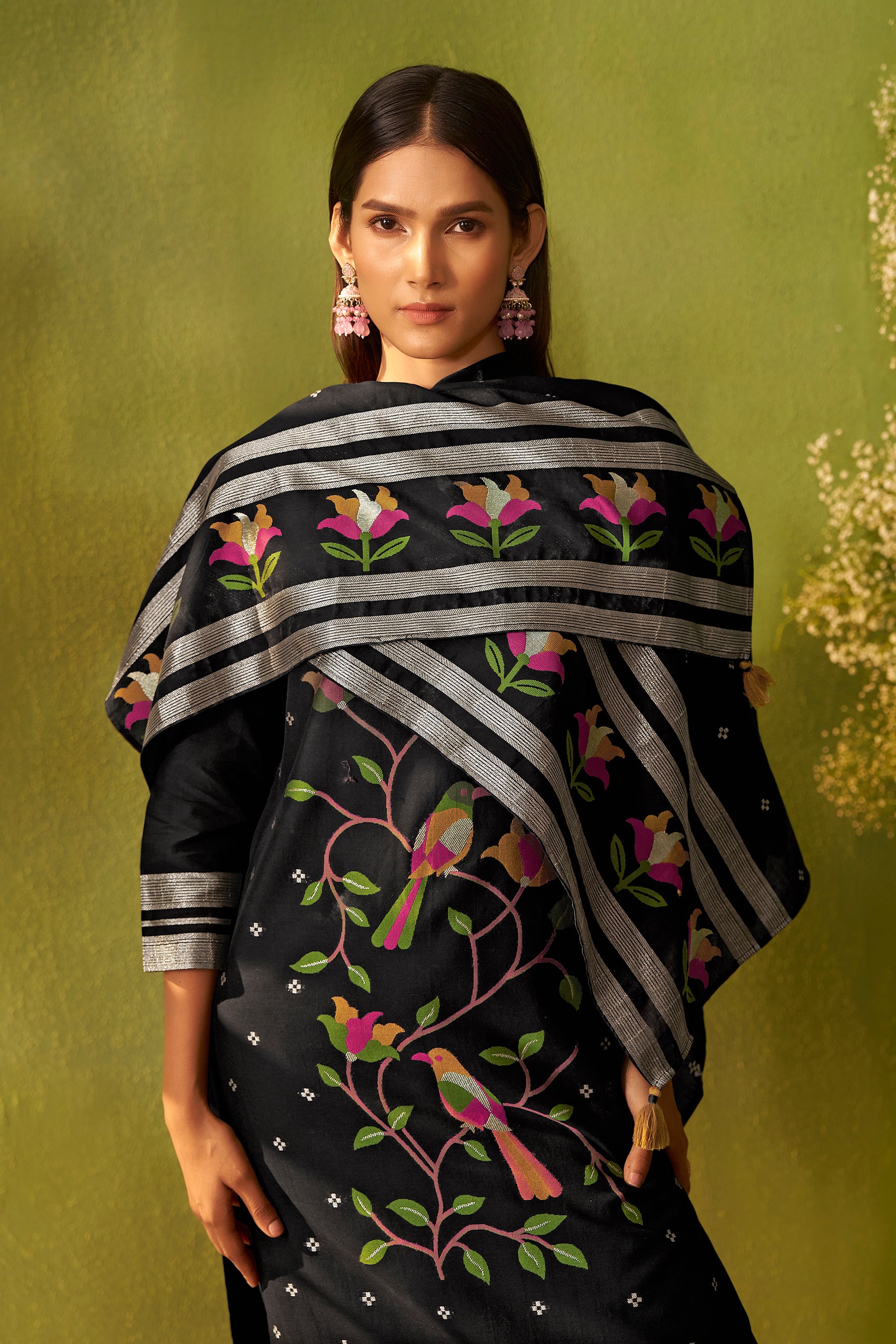 Chanderi Jacquard Set – Black