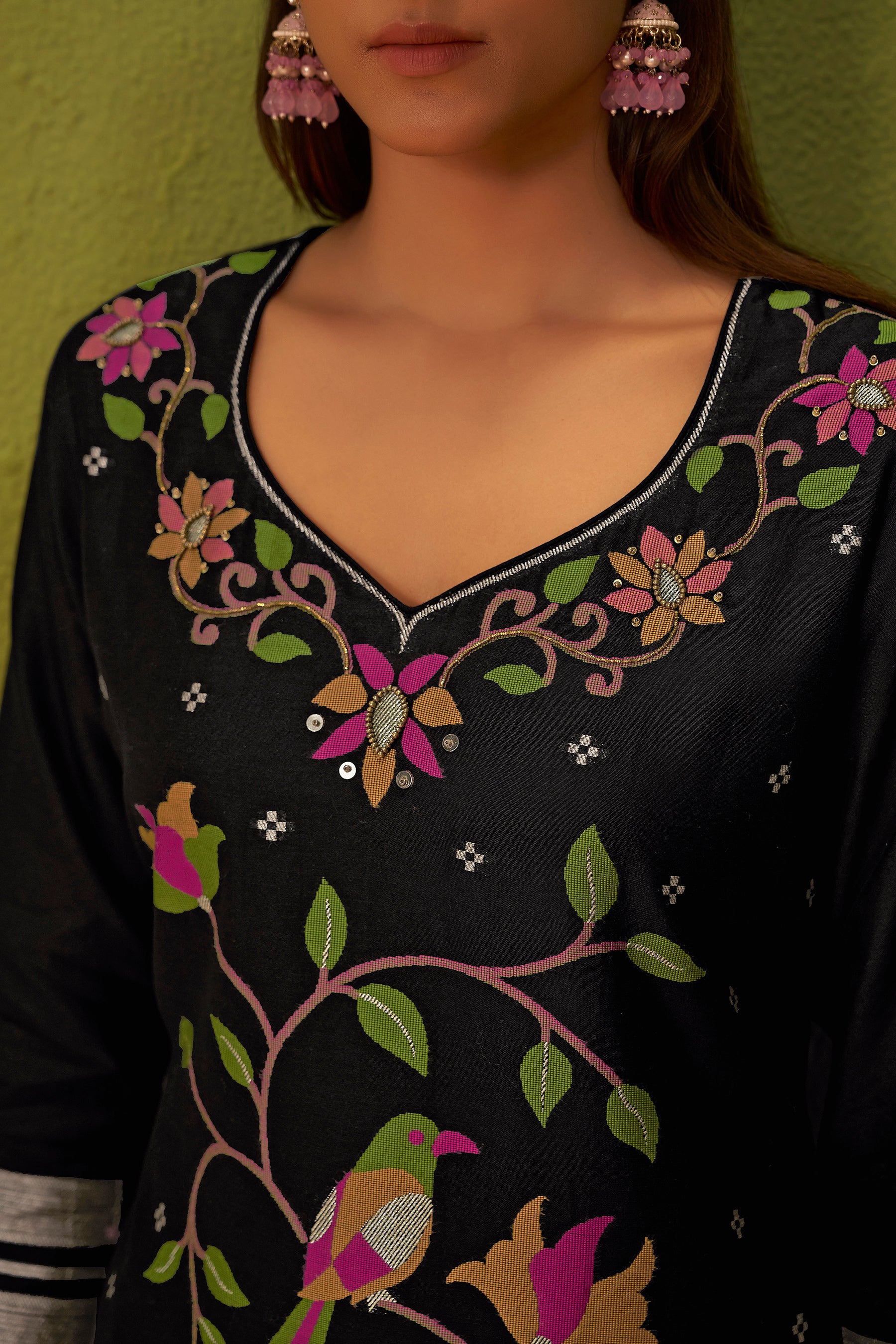 Chanderi Jacquard Set – Black