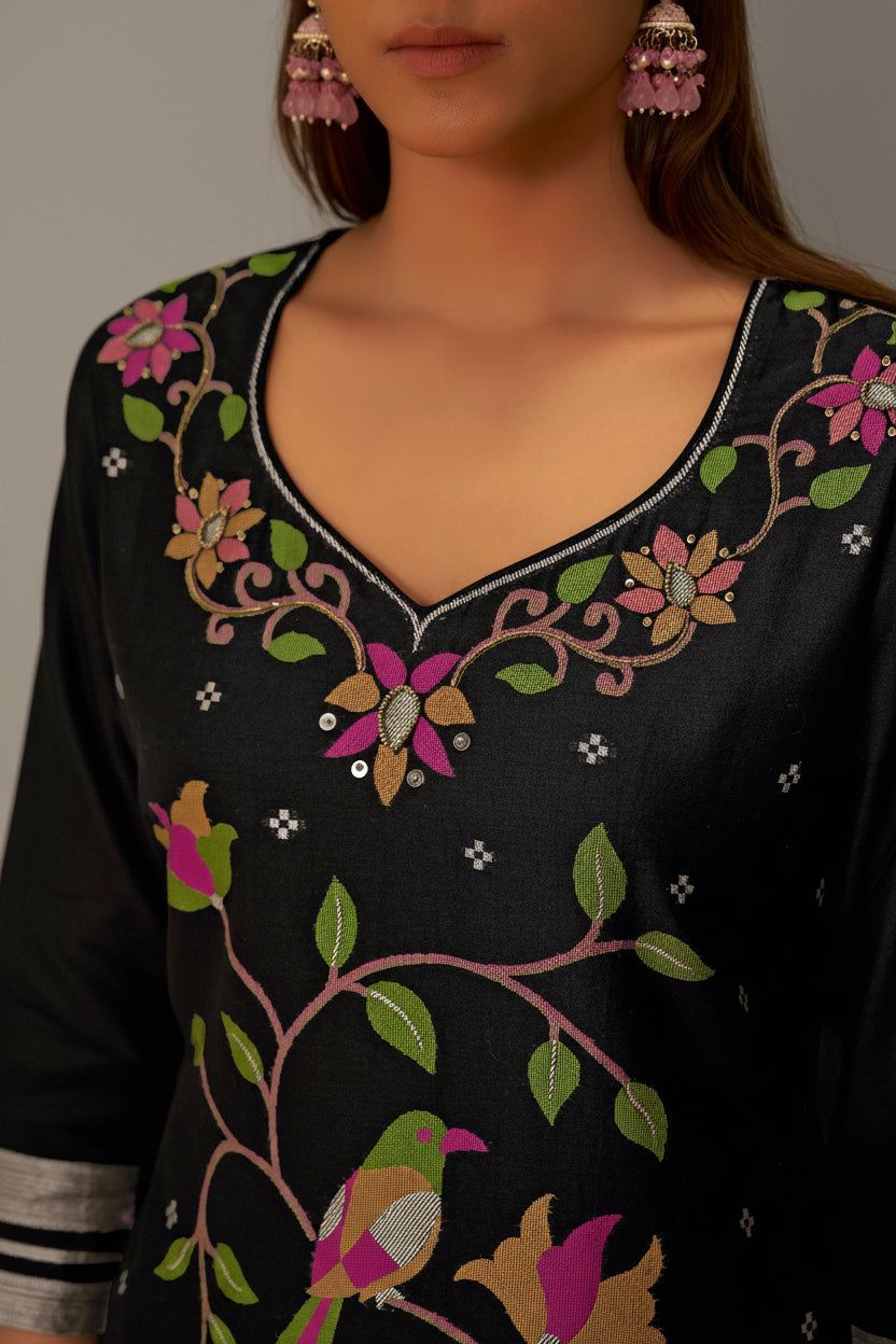 Chanderi Jacquard Set – Black