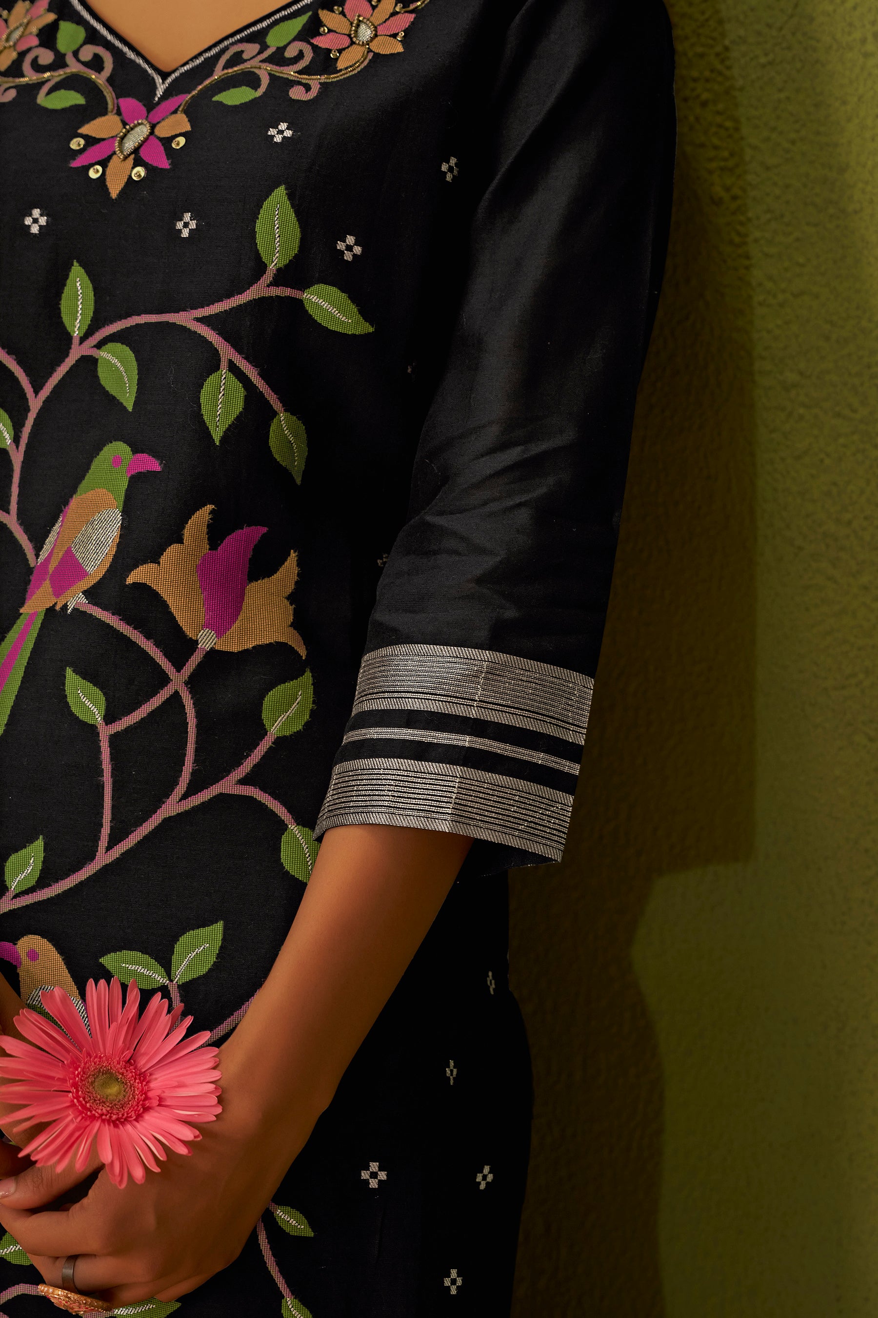 Chanderi Jacquard Set – Black