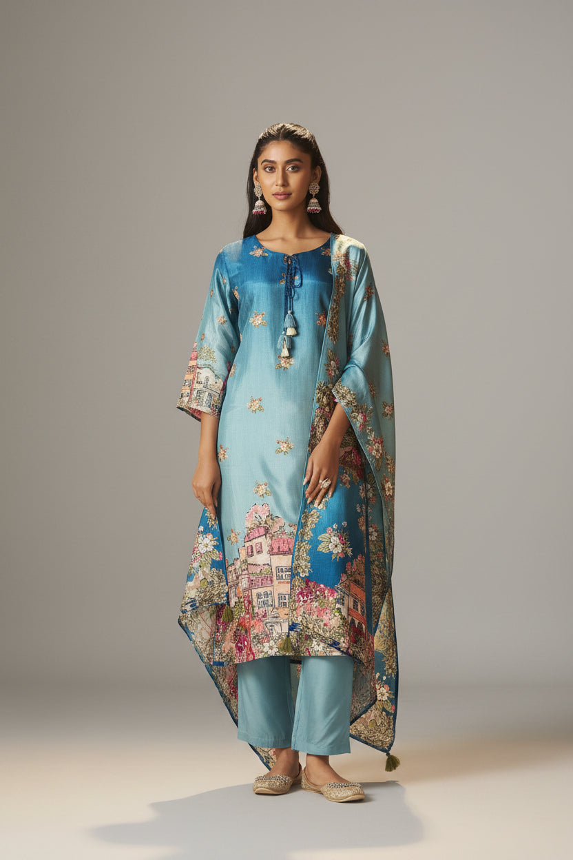 Azure Dola Shaded Digital Kurta Set