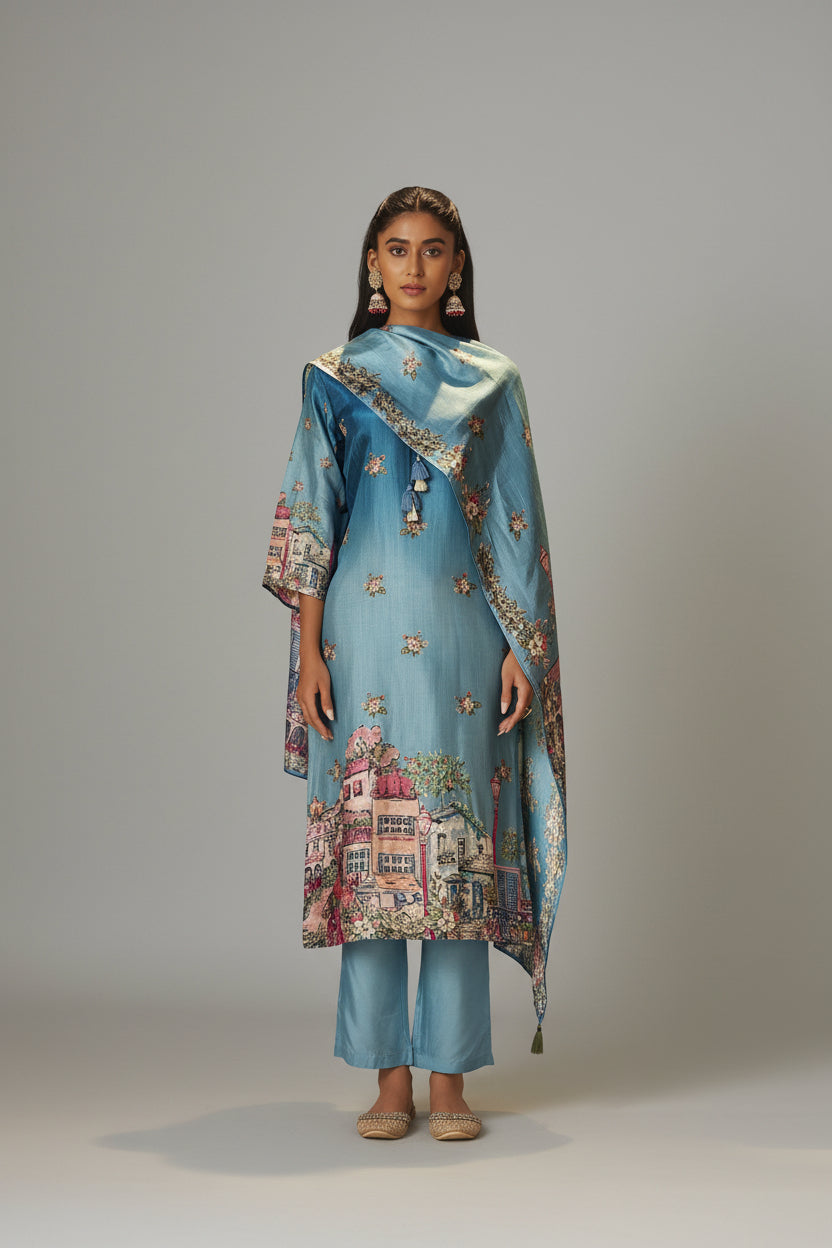 Azure Dola Shaded Digital Kurta Set