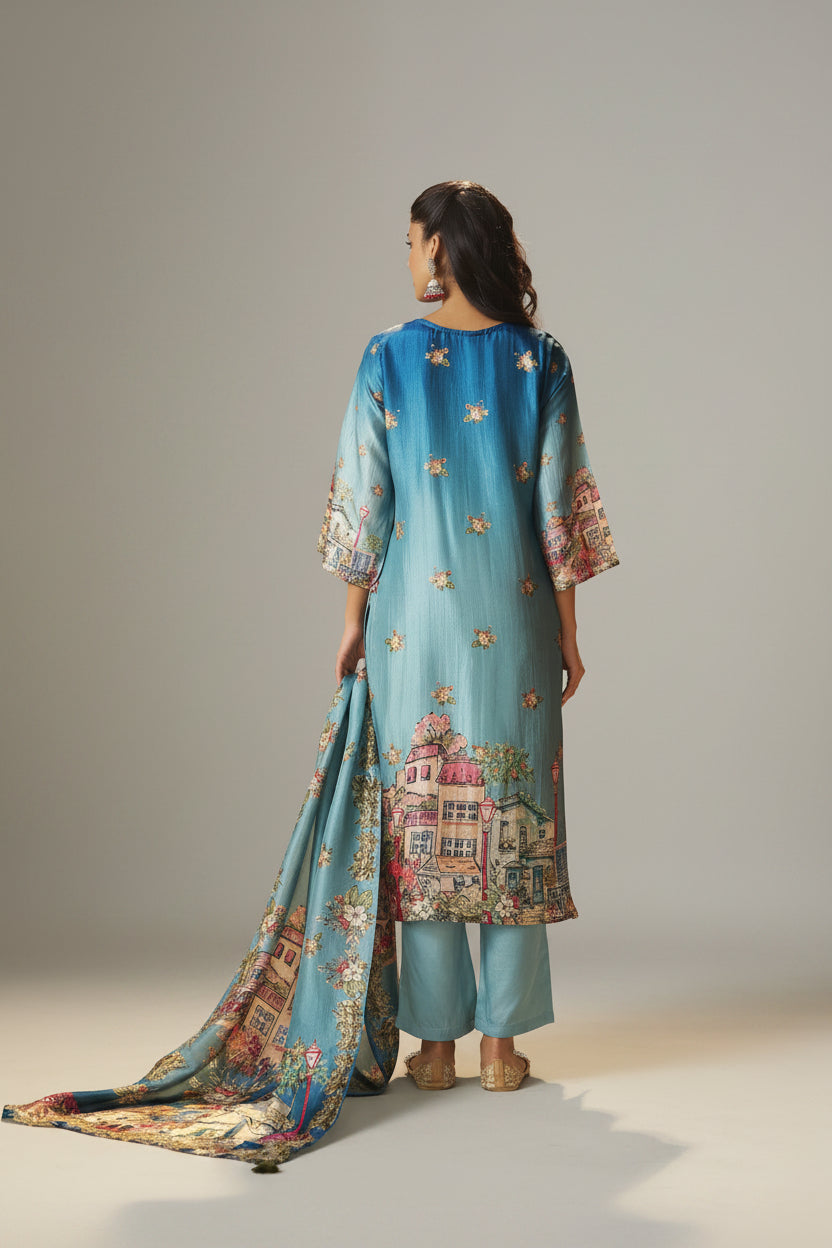 Azure Dola Shaded Digital Kurta Set