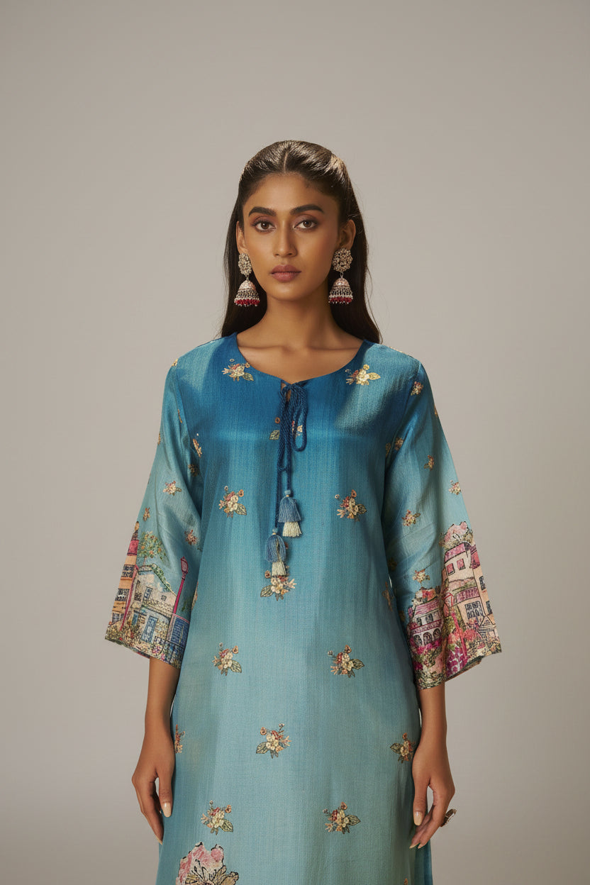 Azure Dola Shaded Digital Kurta Set
