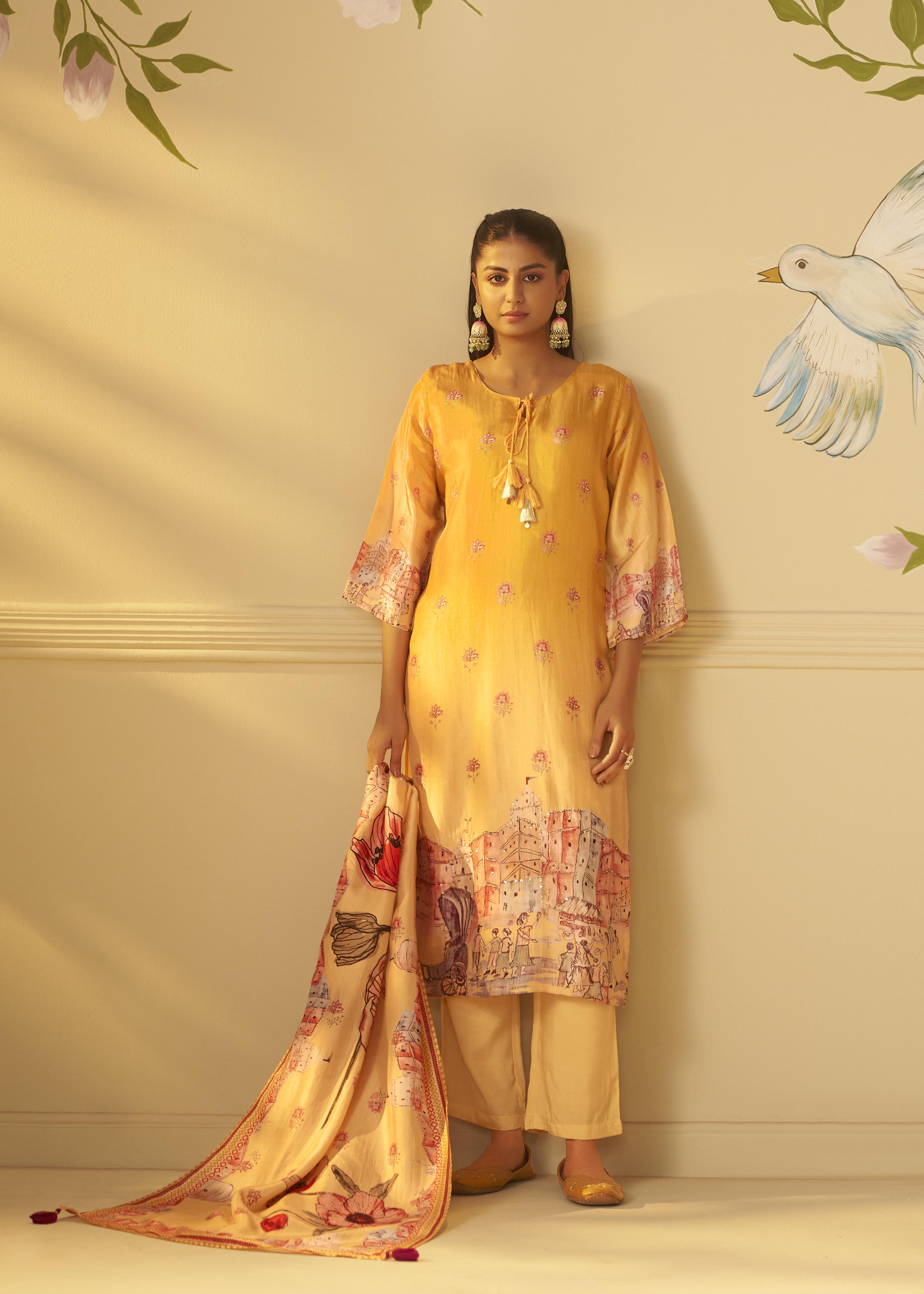Suryam Yellow Dola Silk Kurta Set