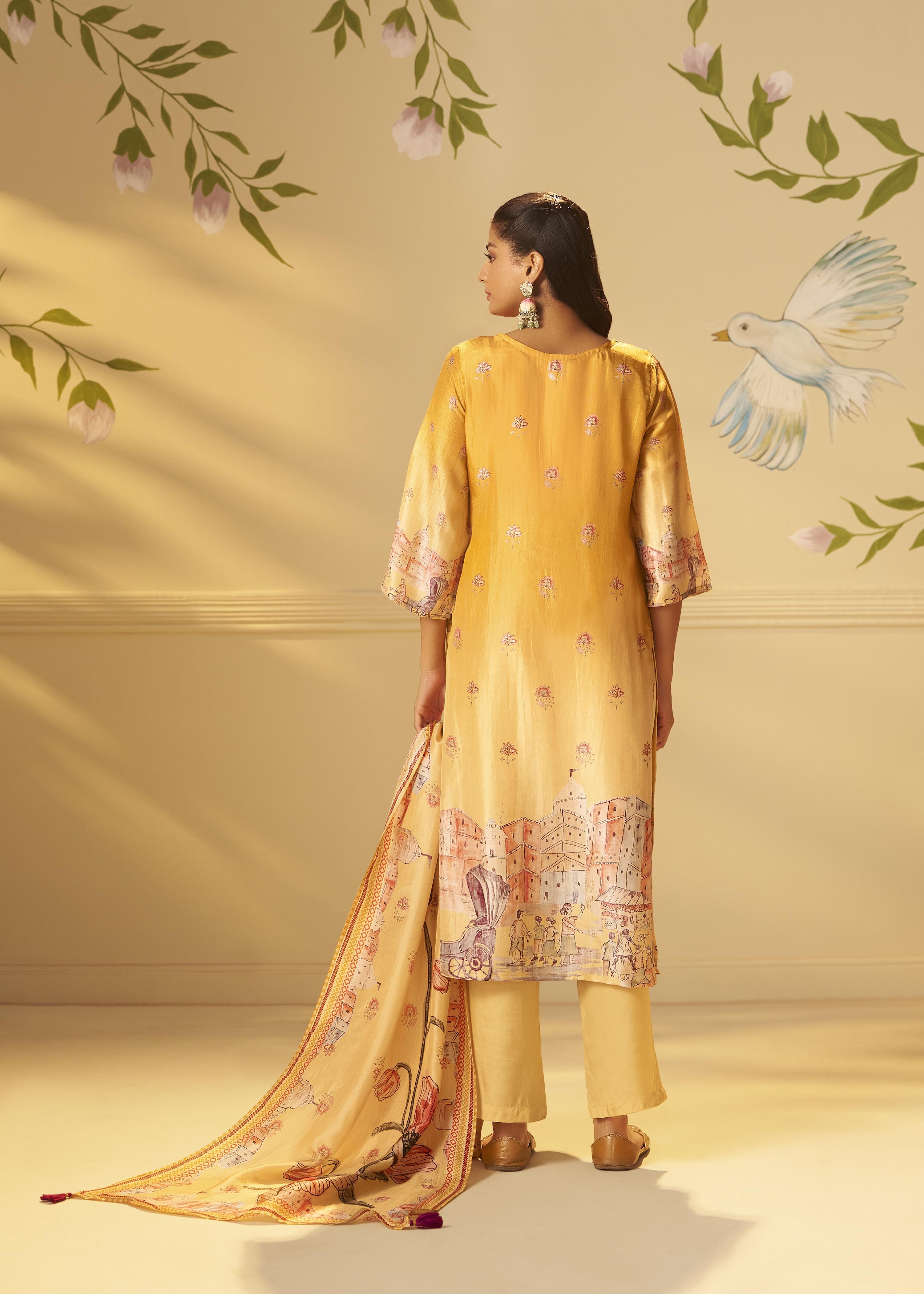 Suryam Yellow Dola Silk Kurta Set