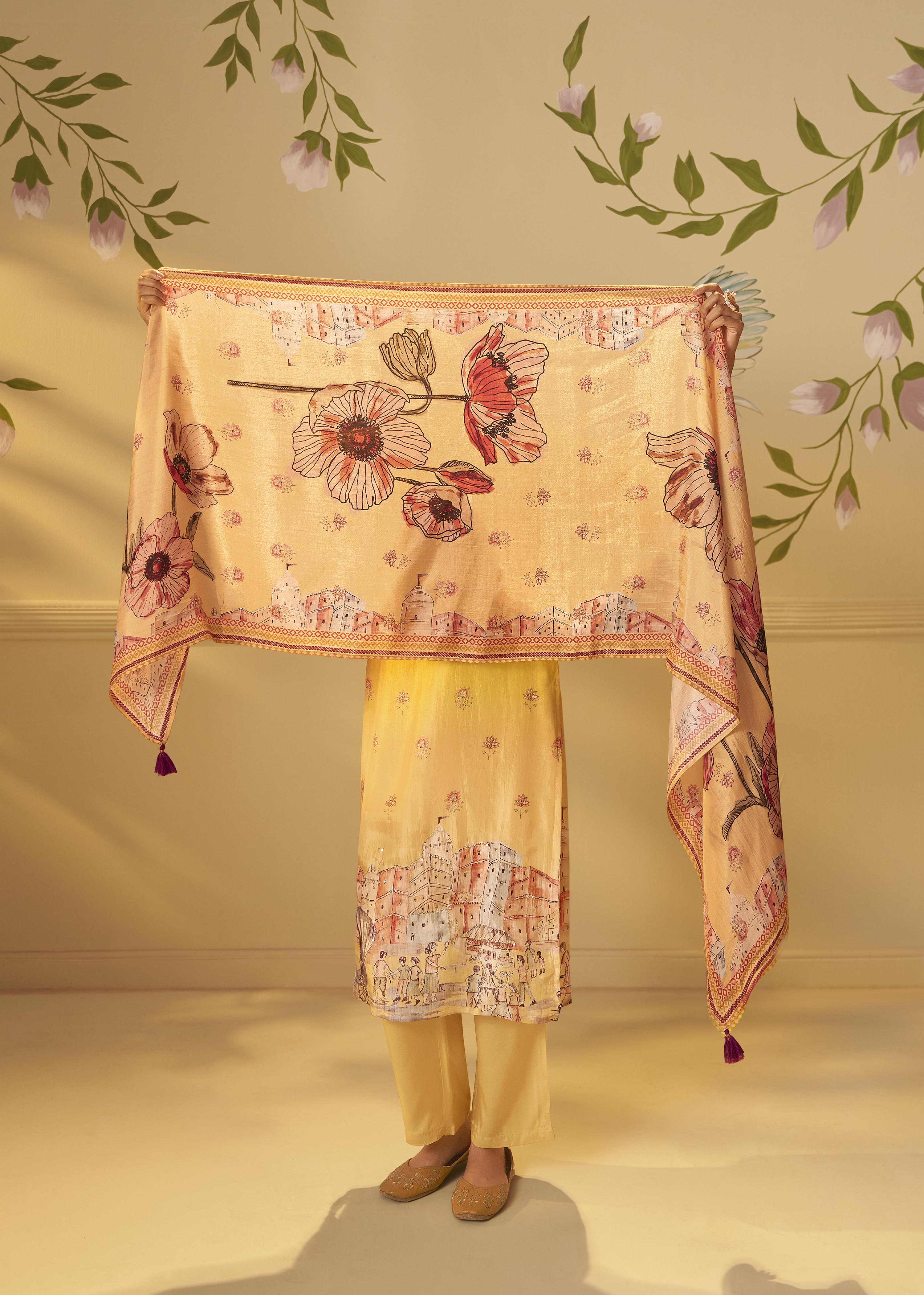 Suryam Yellow Dola Silk Kurta Set