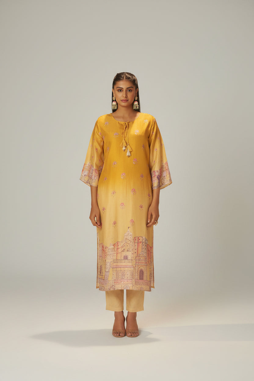 Suryam Yellow Dola Silk Kurta Set