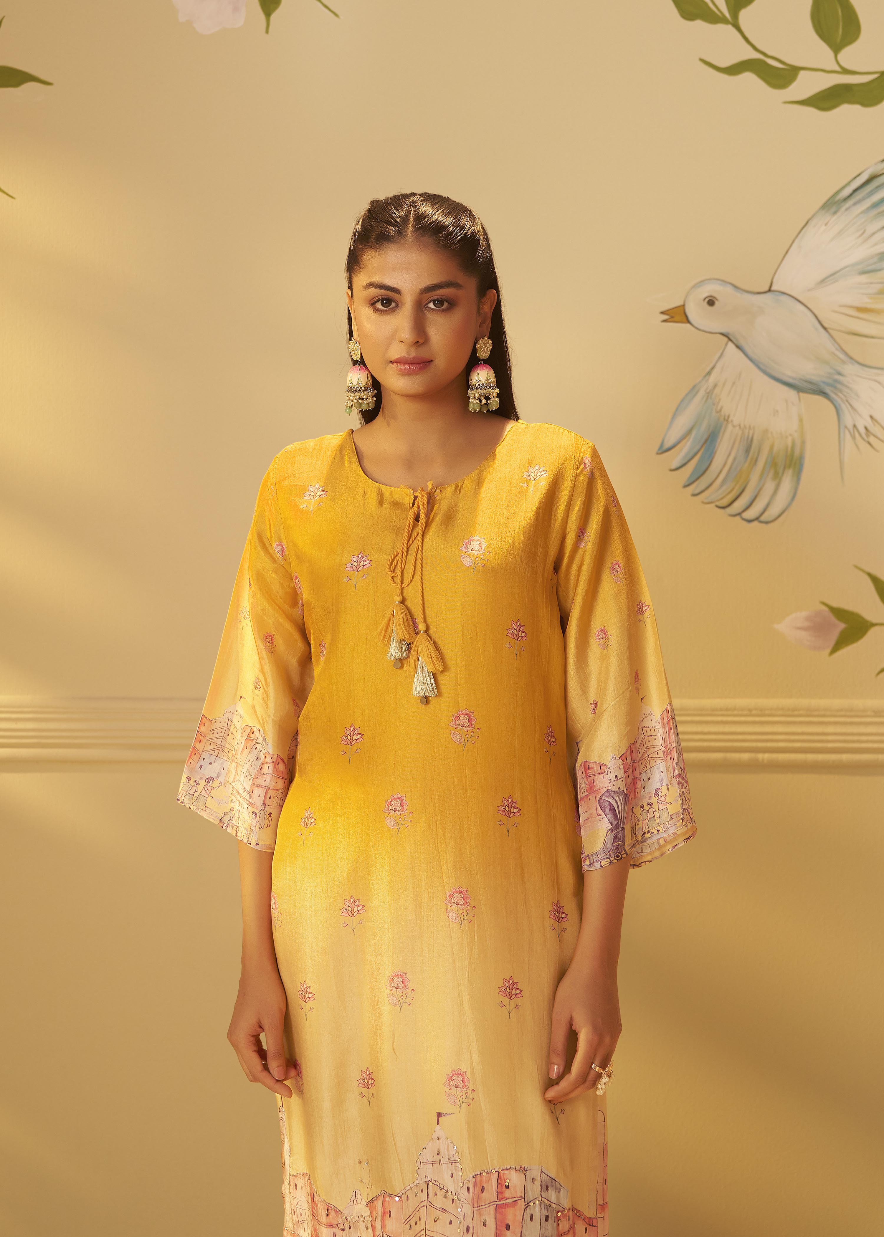 Suryam Yellow Dola Silk Kurta Set