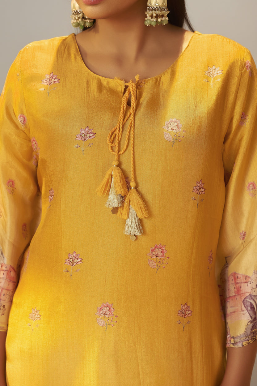 Suryam Yellow Dola Silk Kurta Set