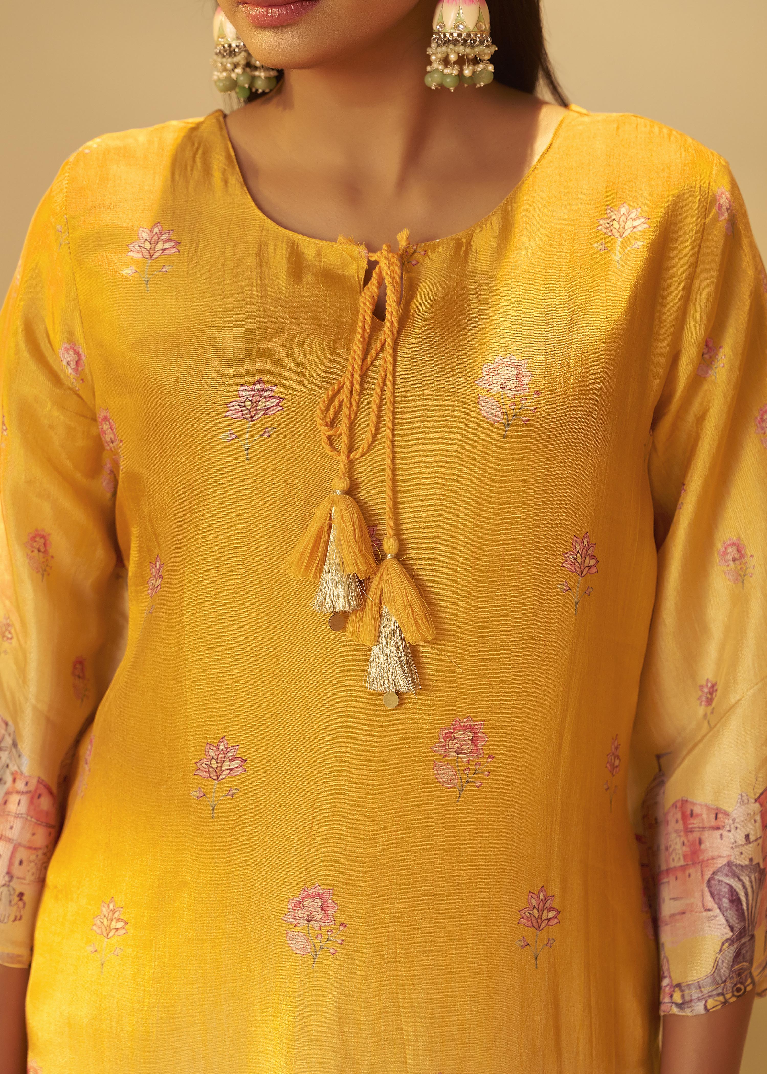 Suryam Yellow Dola Silk Kurta Set