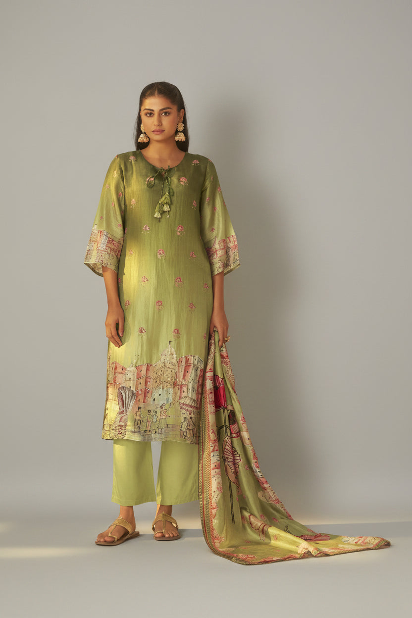 Meadow Green Dola Digital Kurta Set