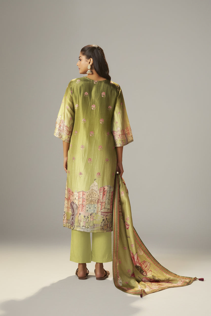 Meadow Green Dola Digital Kurta Set